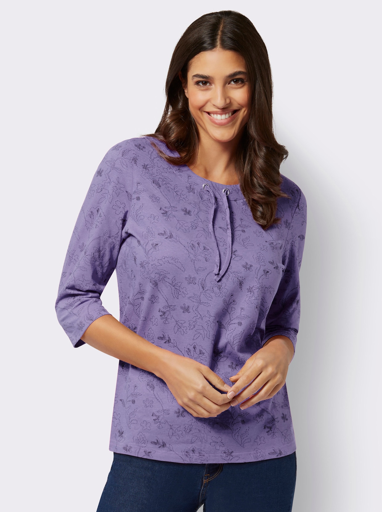 2-in-1-Shirt - lavendel-graphit-bedruckt