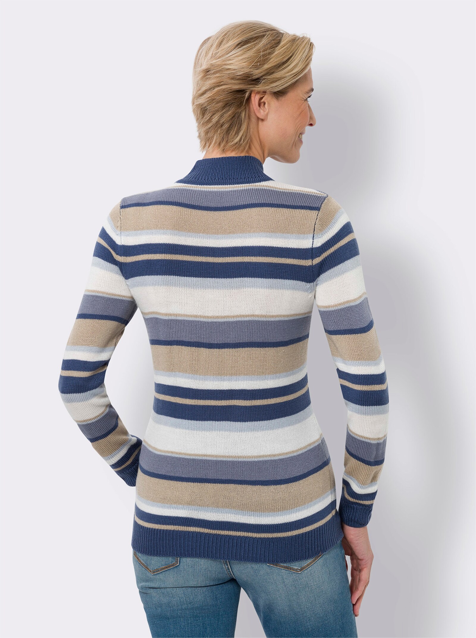 Pullover met opstaande kraag met streeppatroon - jeansblauw/lichtblauw gestreept