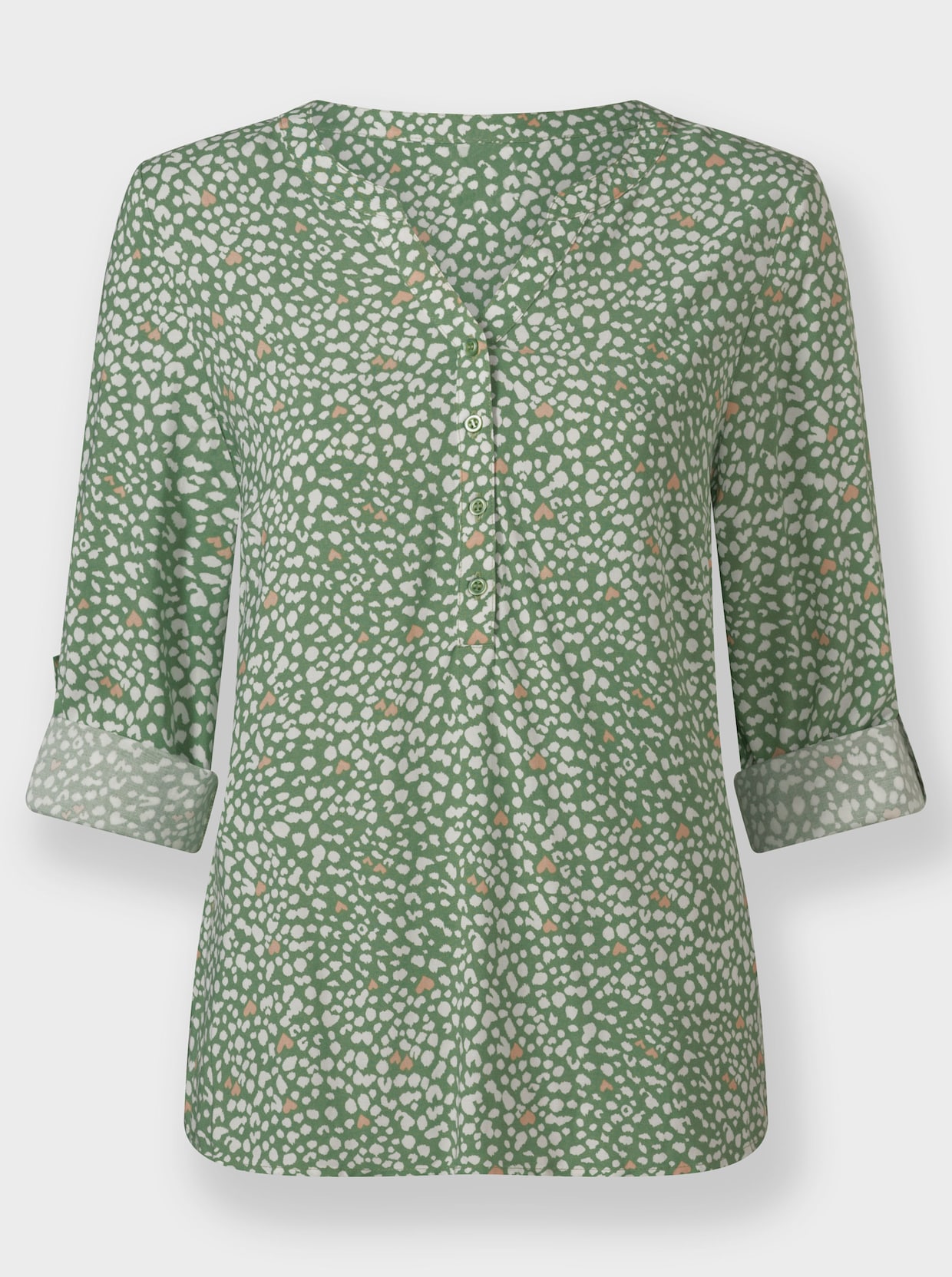 Langarm-Bluse - eucalyptus-ecru-bedruckt
