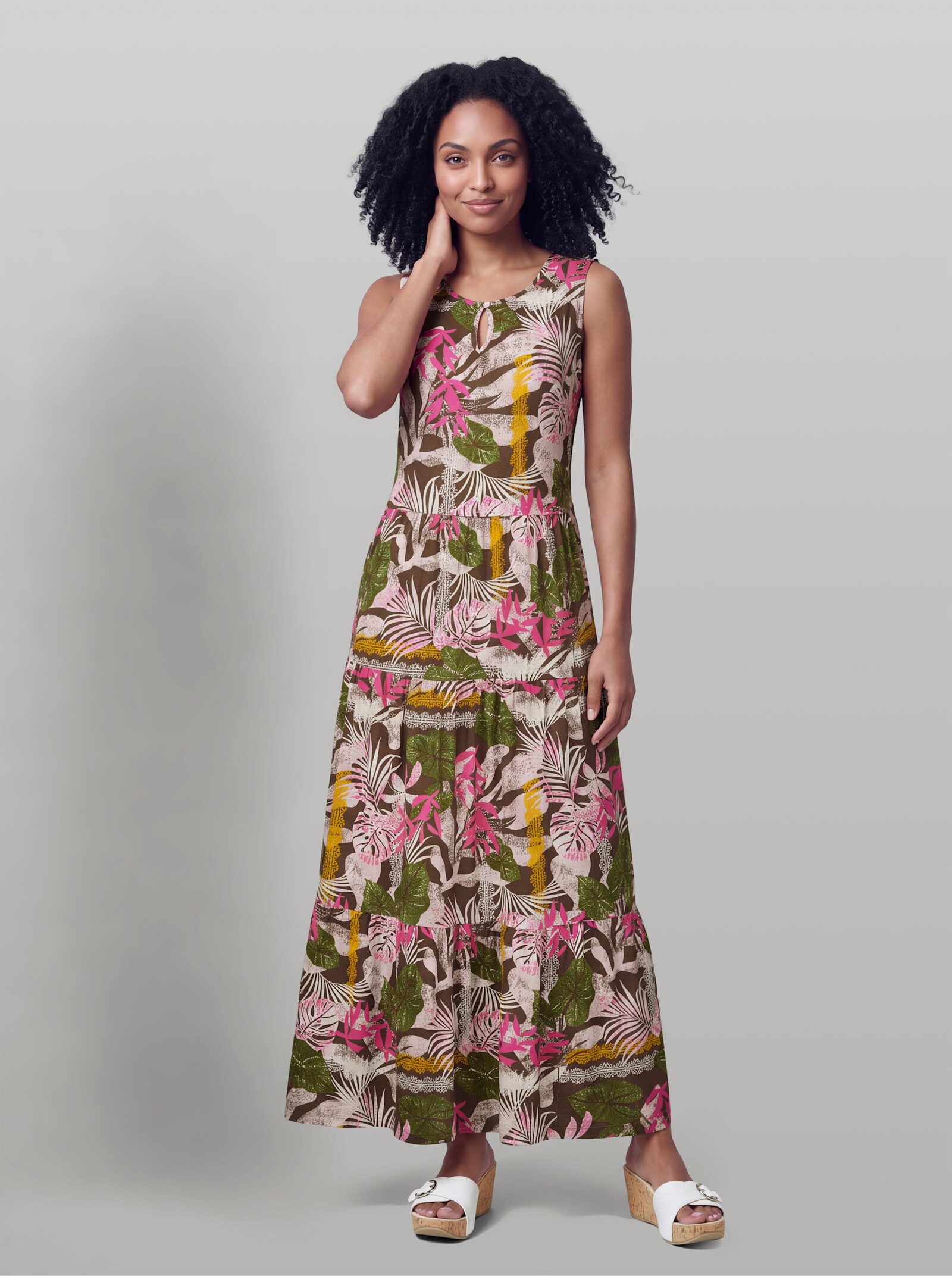 heine Jerseykleid ohne Ärmel - fuchsia-schoko-bedruckt