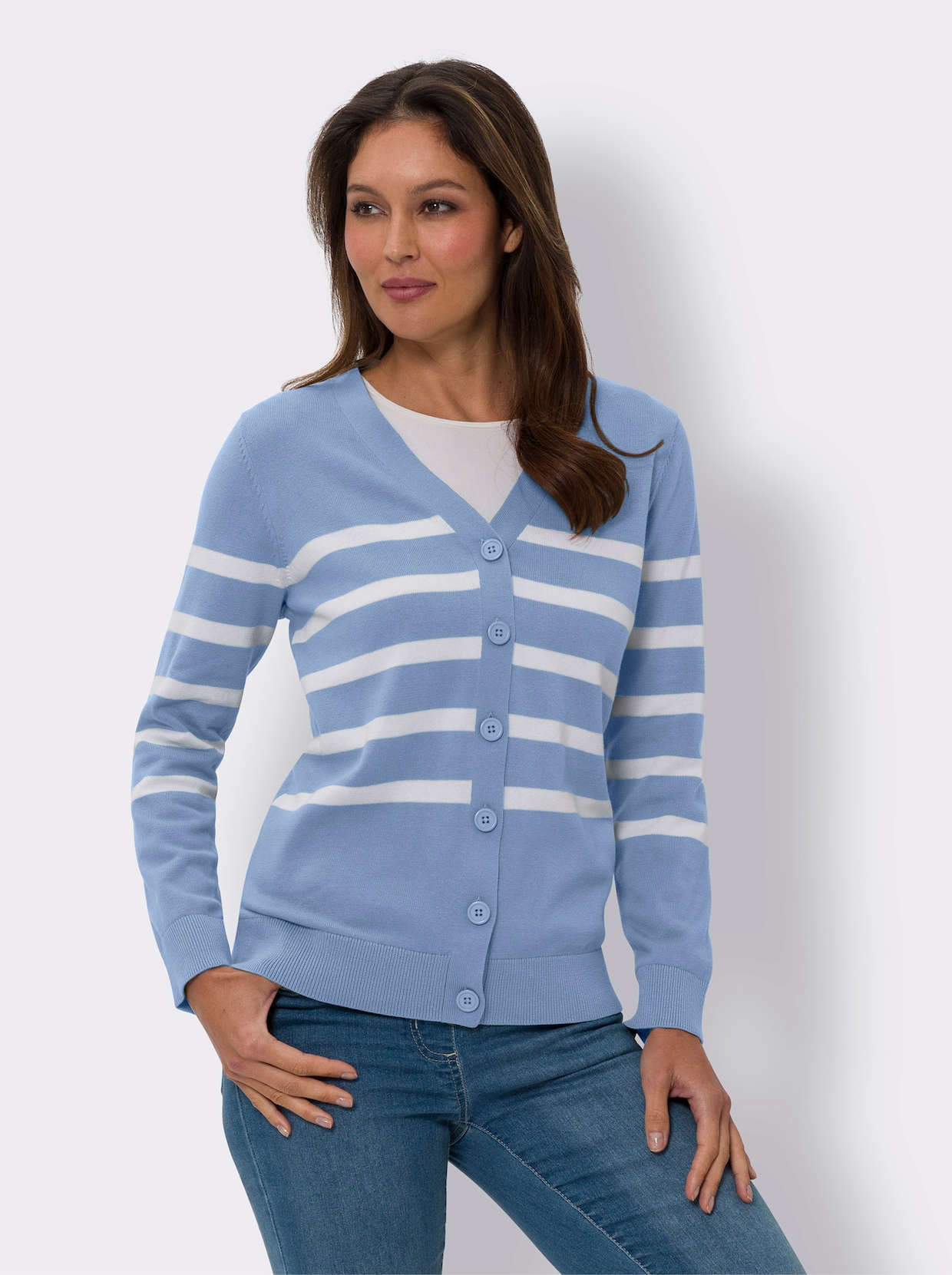 Strickjacke - bleu-weiss