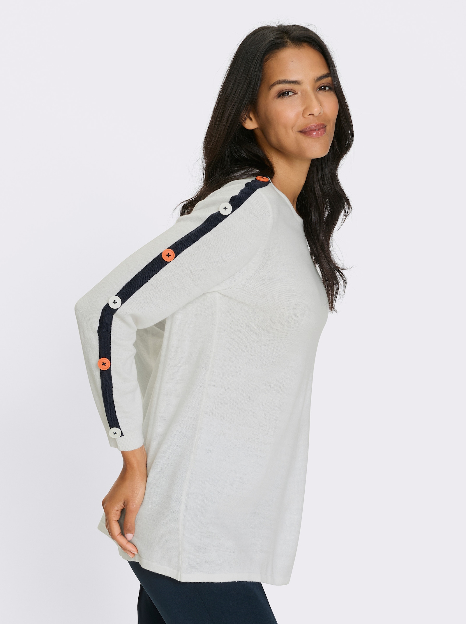 Lange pullover met contrastkleurige strepen - wit/marine