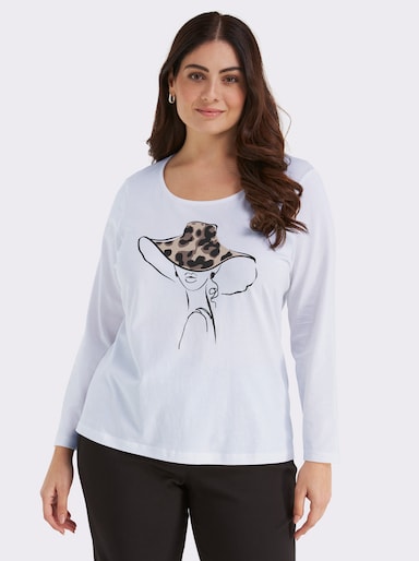 Langarmshirt mit Druck vorne - ecru
