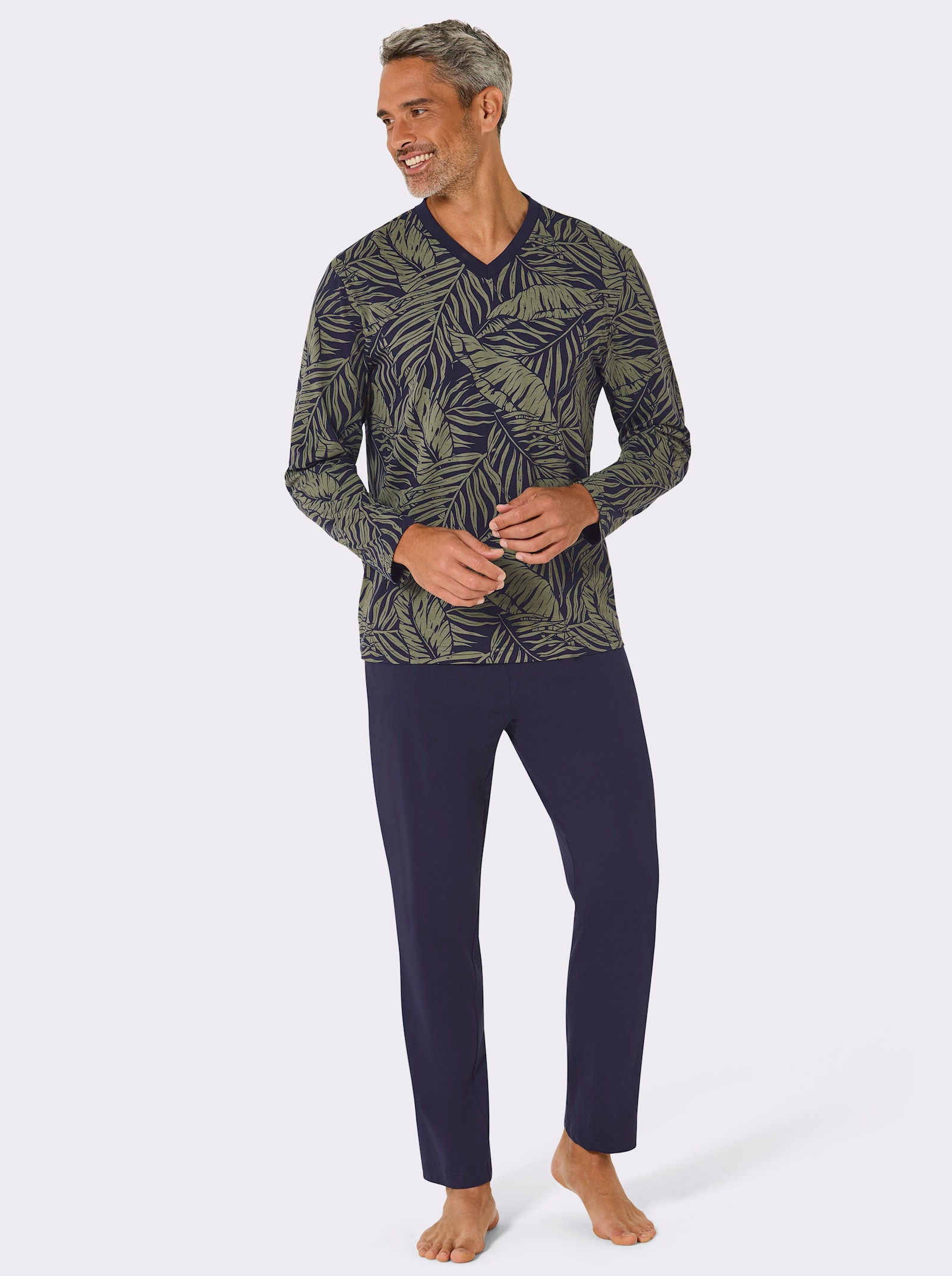 wäschepur men Schlafanzug - marine-khaki-bedruckt