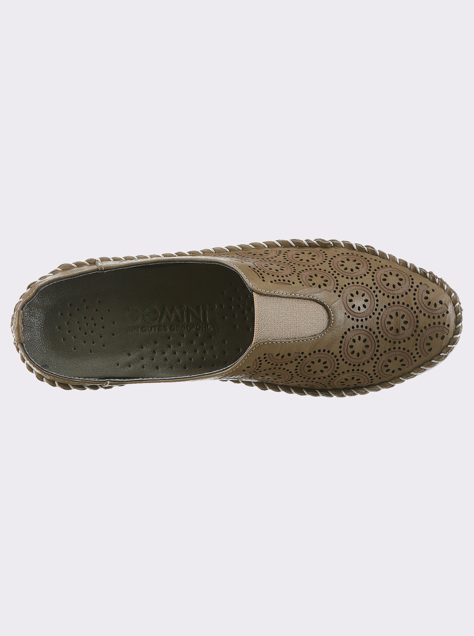 Gemini Pantolette aus Leder mit Durchbrüchen - khaki