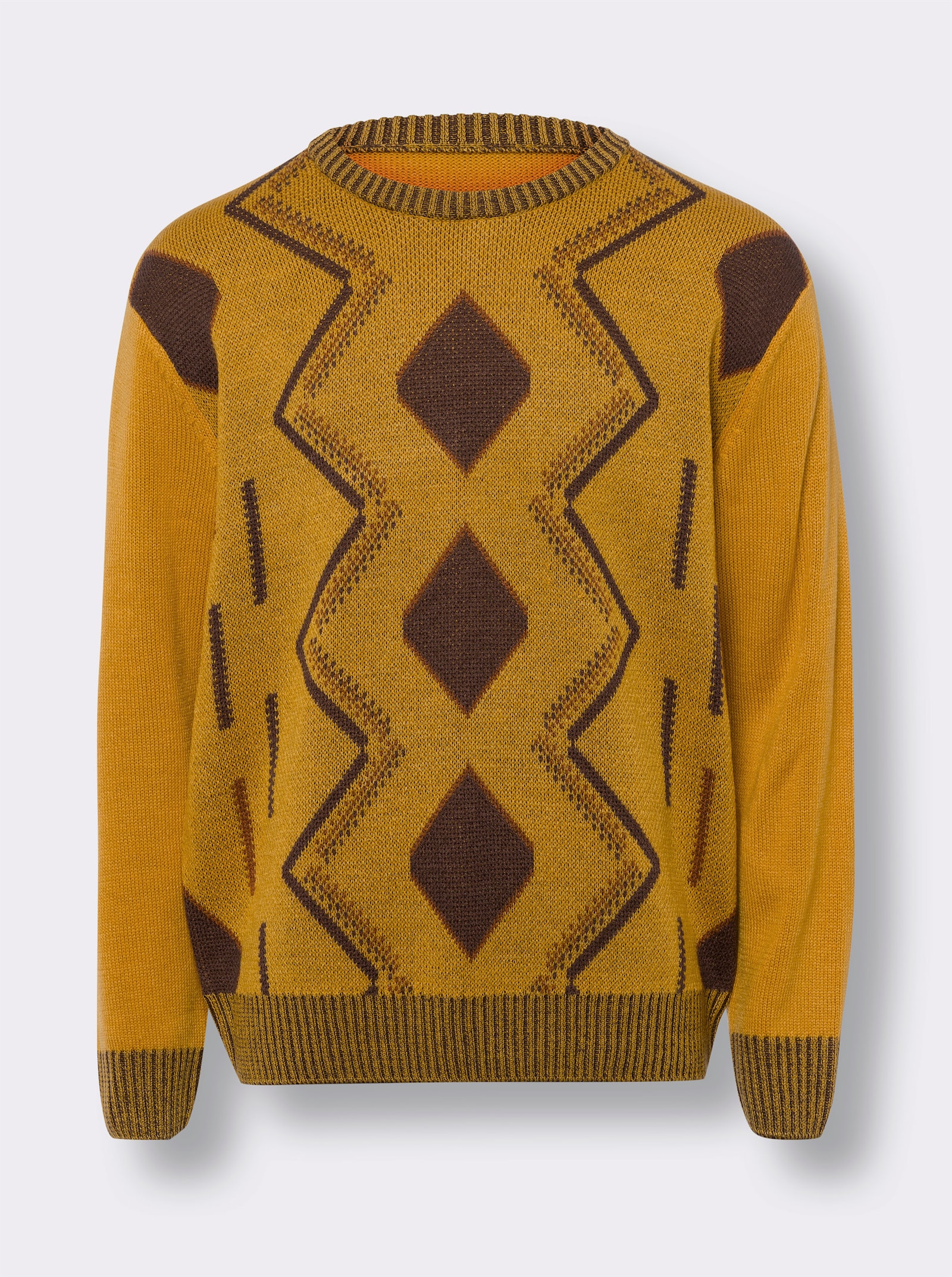 Pulóver s okrúhlym výstrihom - Okrovo-čokoládový vzor