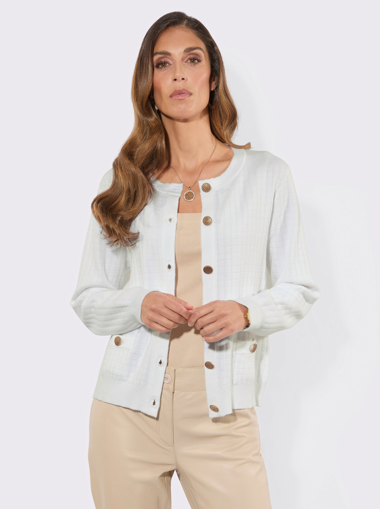Strickjacke mit integrierten Taschen - ecru
