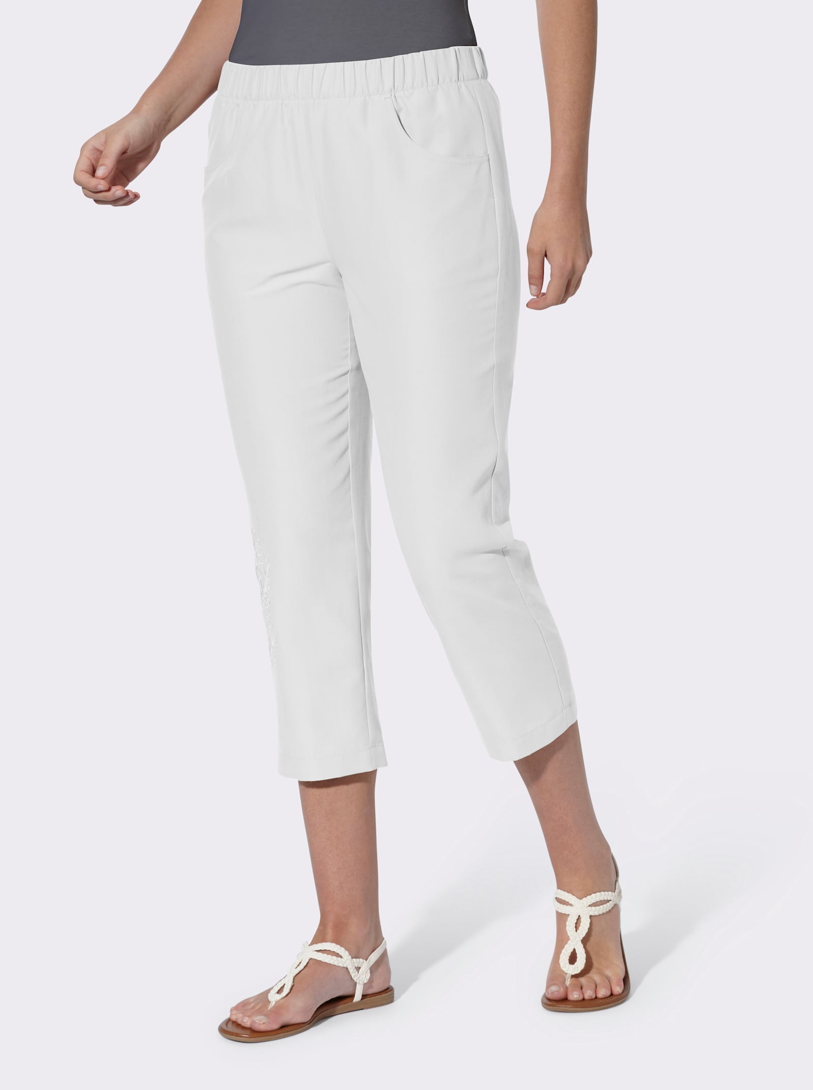 3/4-broek van microgaren, borduursel - wit