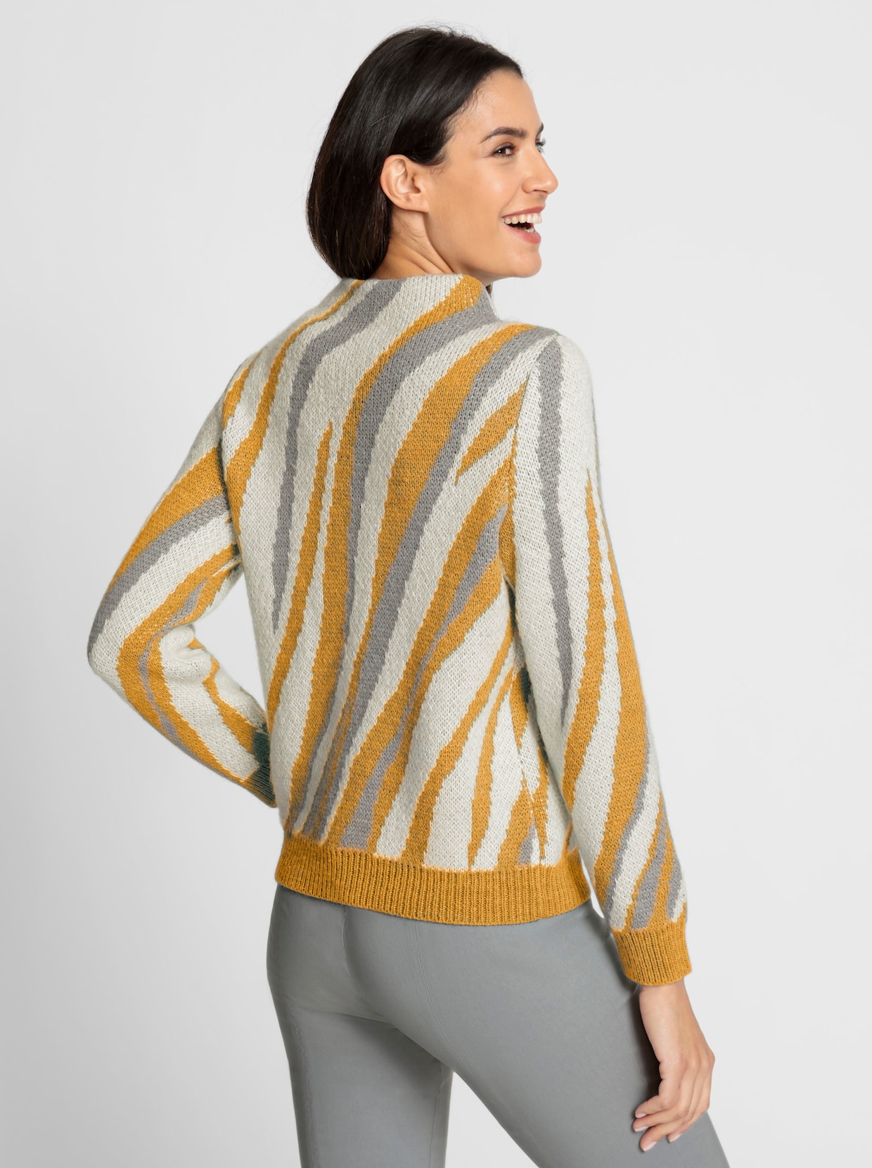 Jacquardpullover - ocker-champagner-gemustert