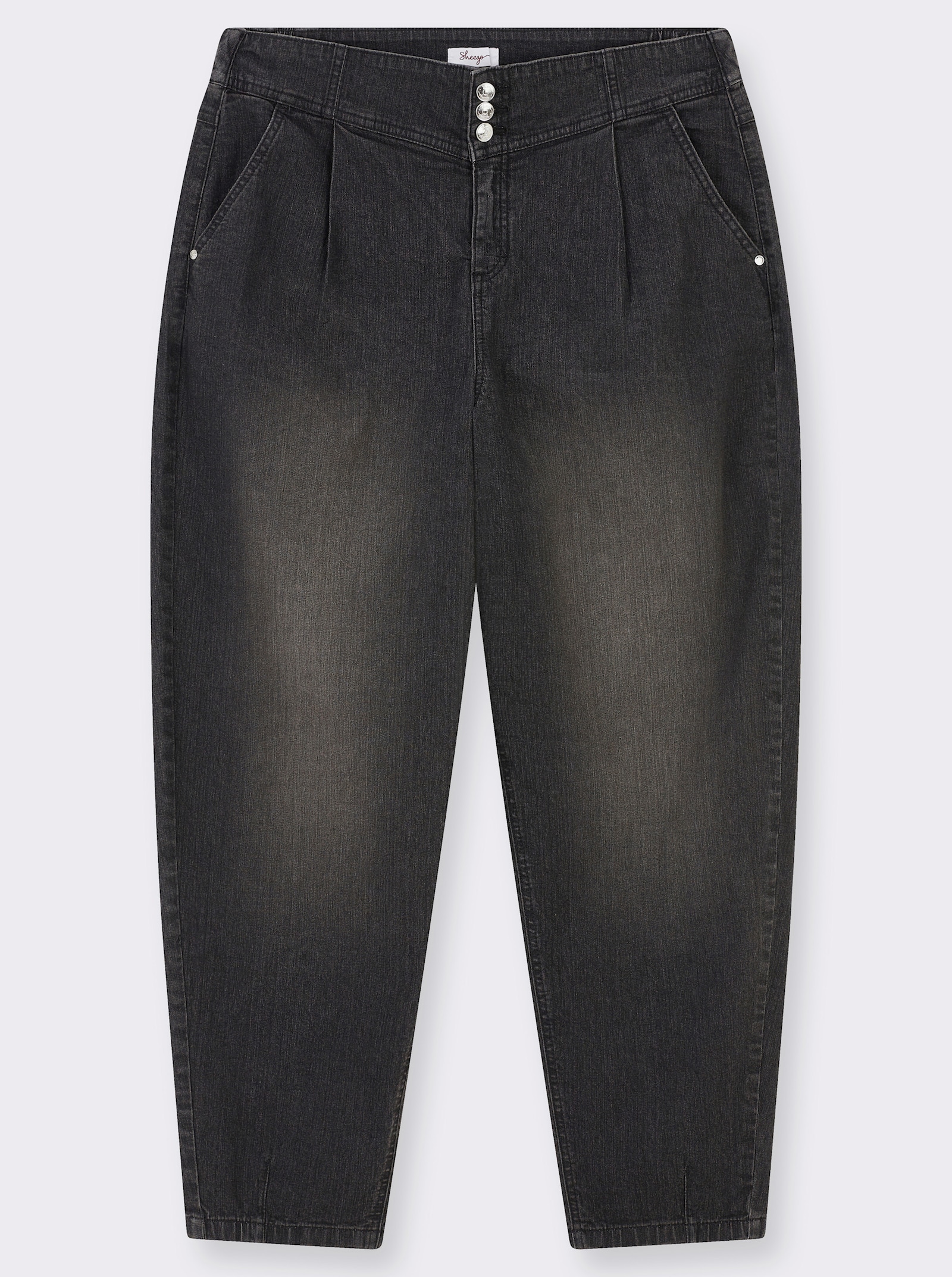 sheego High-waist-Jeans mit Bundfalten und Barrel-Leg - graphit denim