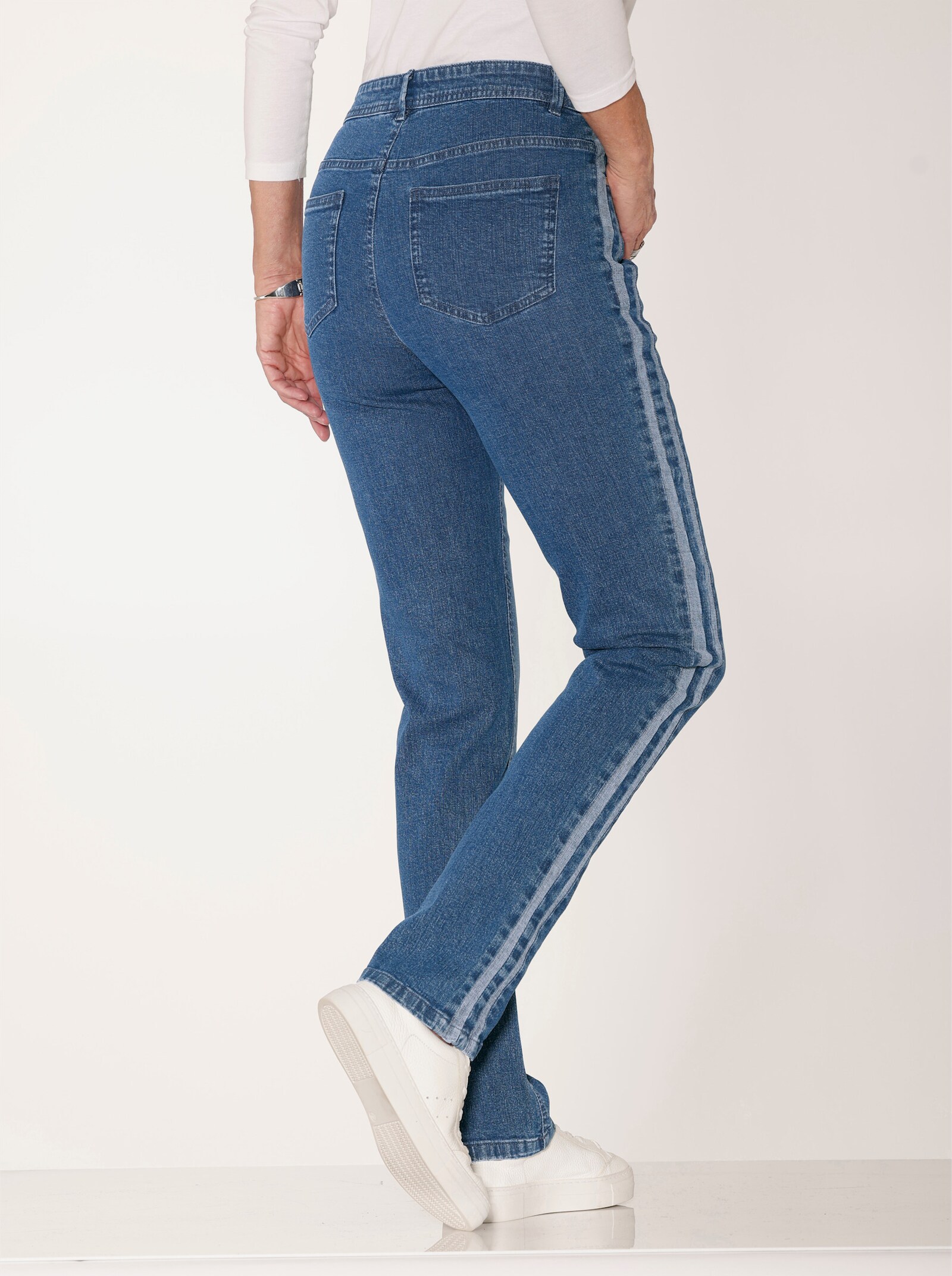 Gerade Jeans mit seitlichen Kontraststreifen - blue-stone-washed