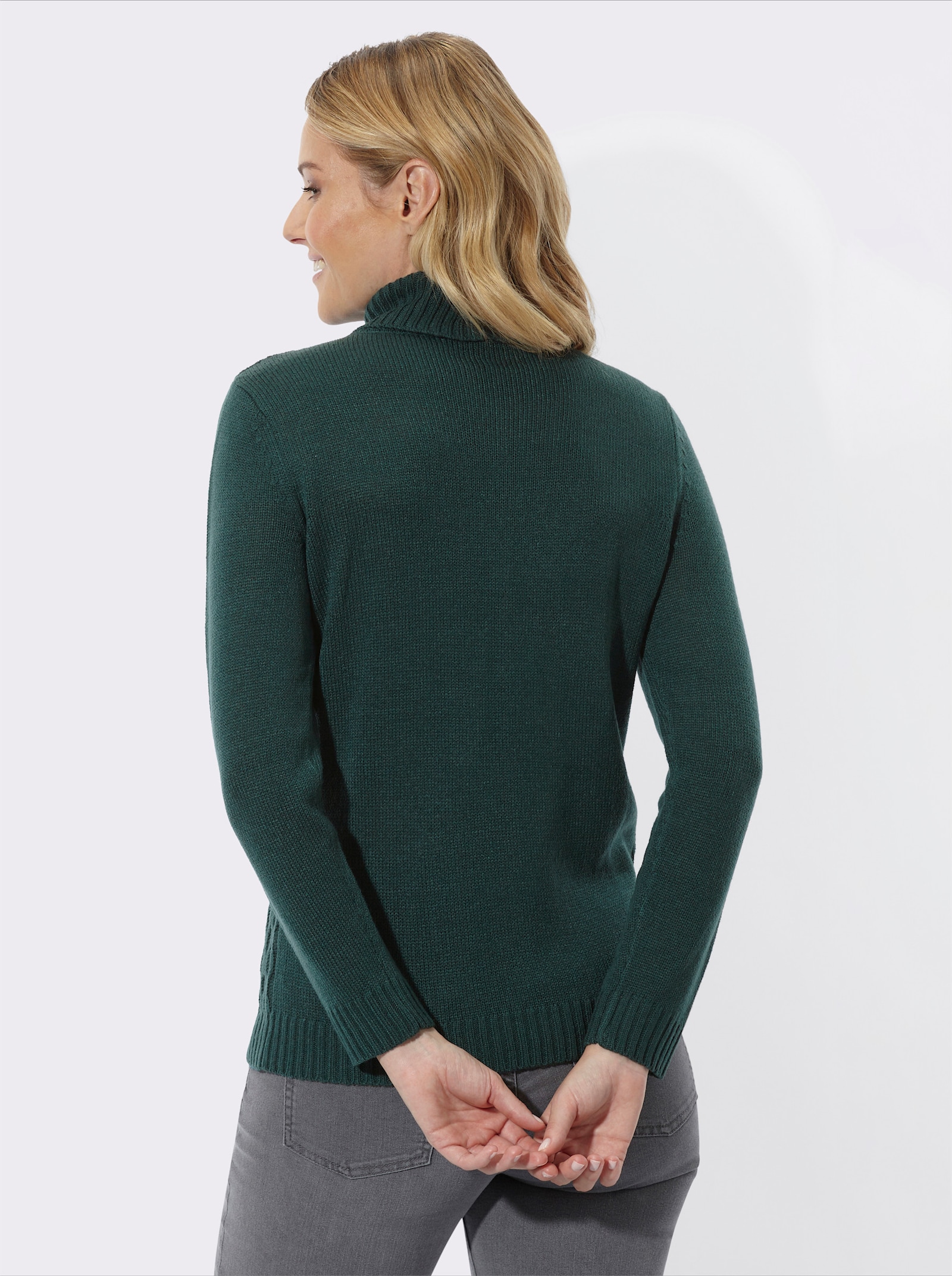 Rollkragenpullover mit Strickmuster - petrol