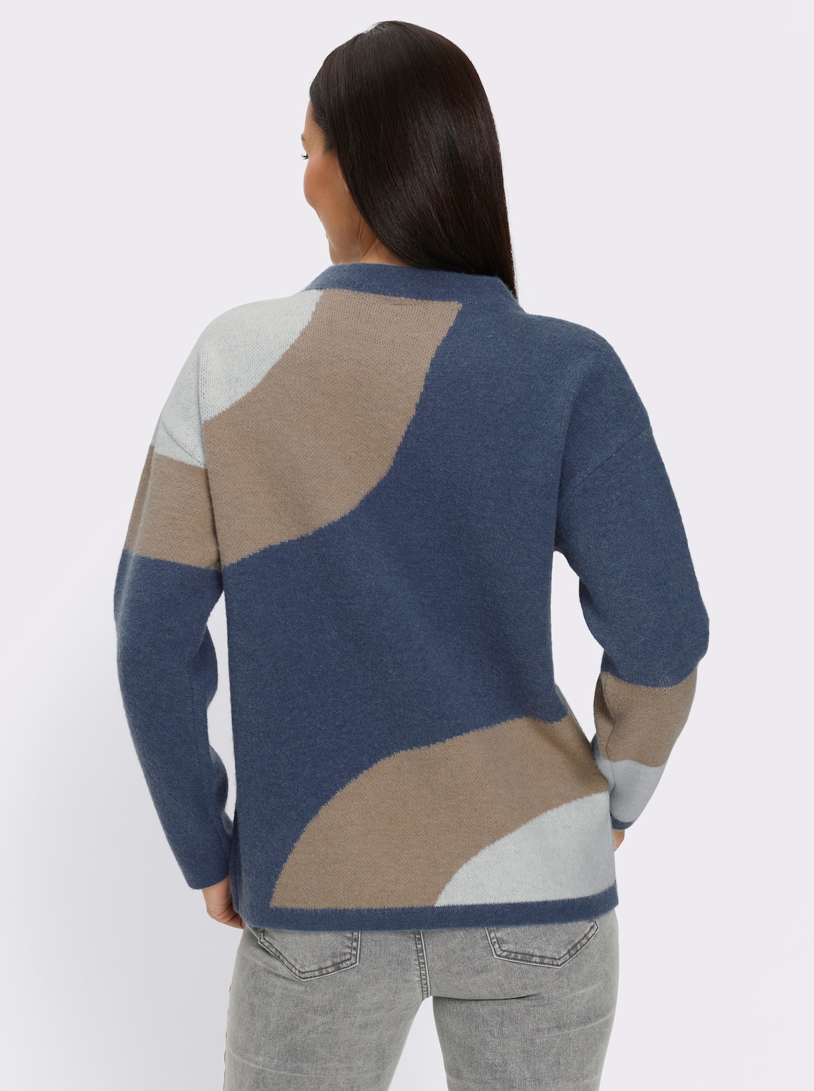 heine Pullover van jacquard met oversized schouders - ecru/rookblauw gedessineerd