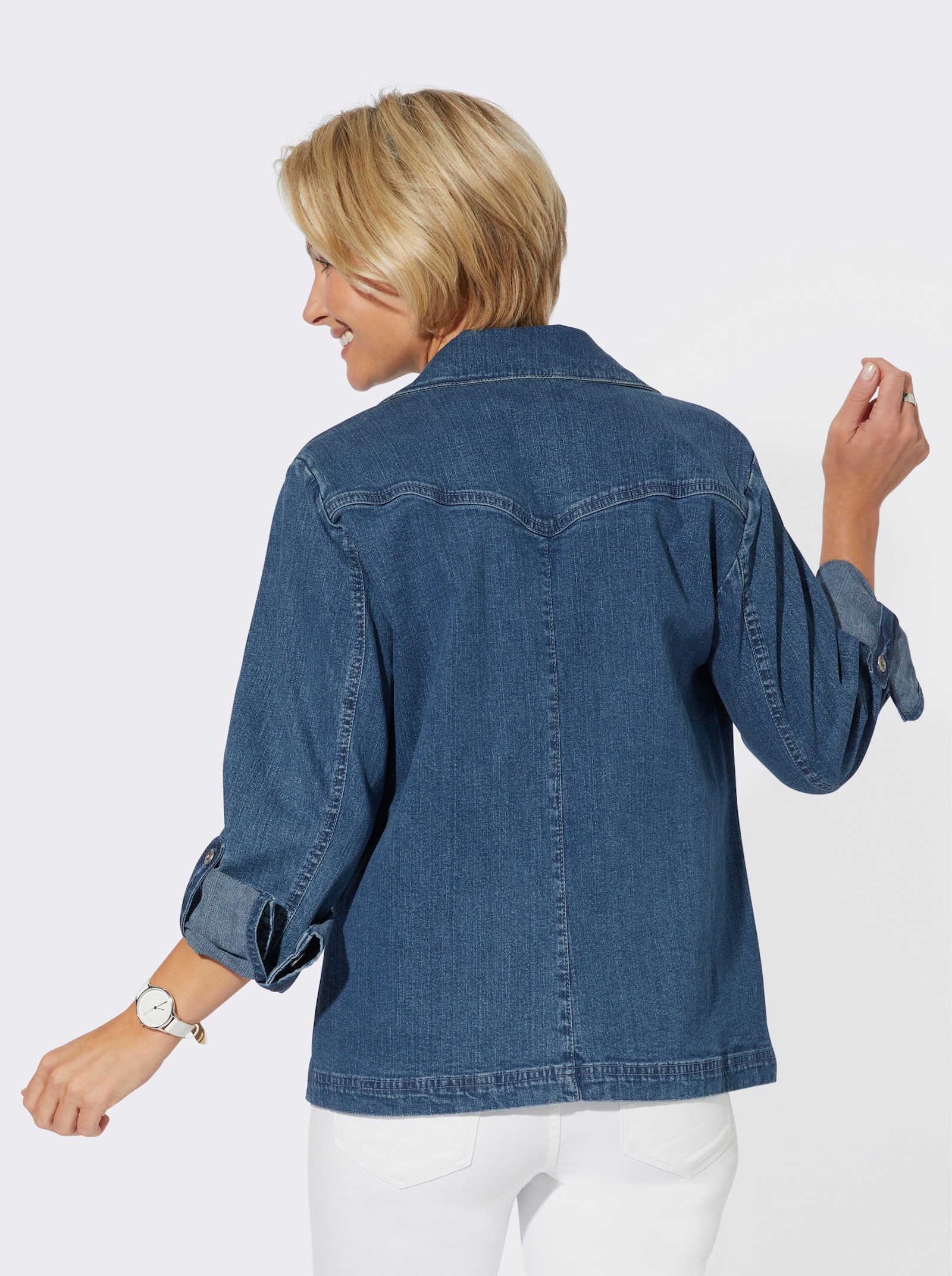 Jeansblazer mit krempelbaren Ärmeln - blue-bleached