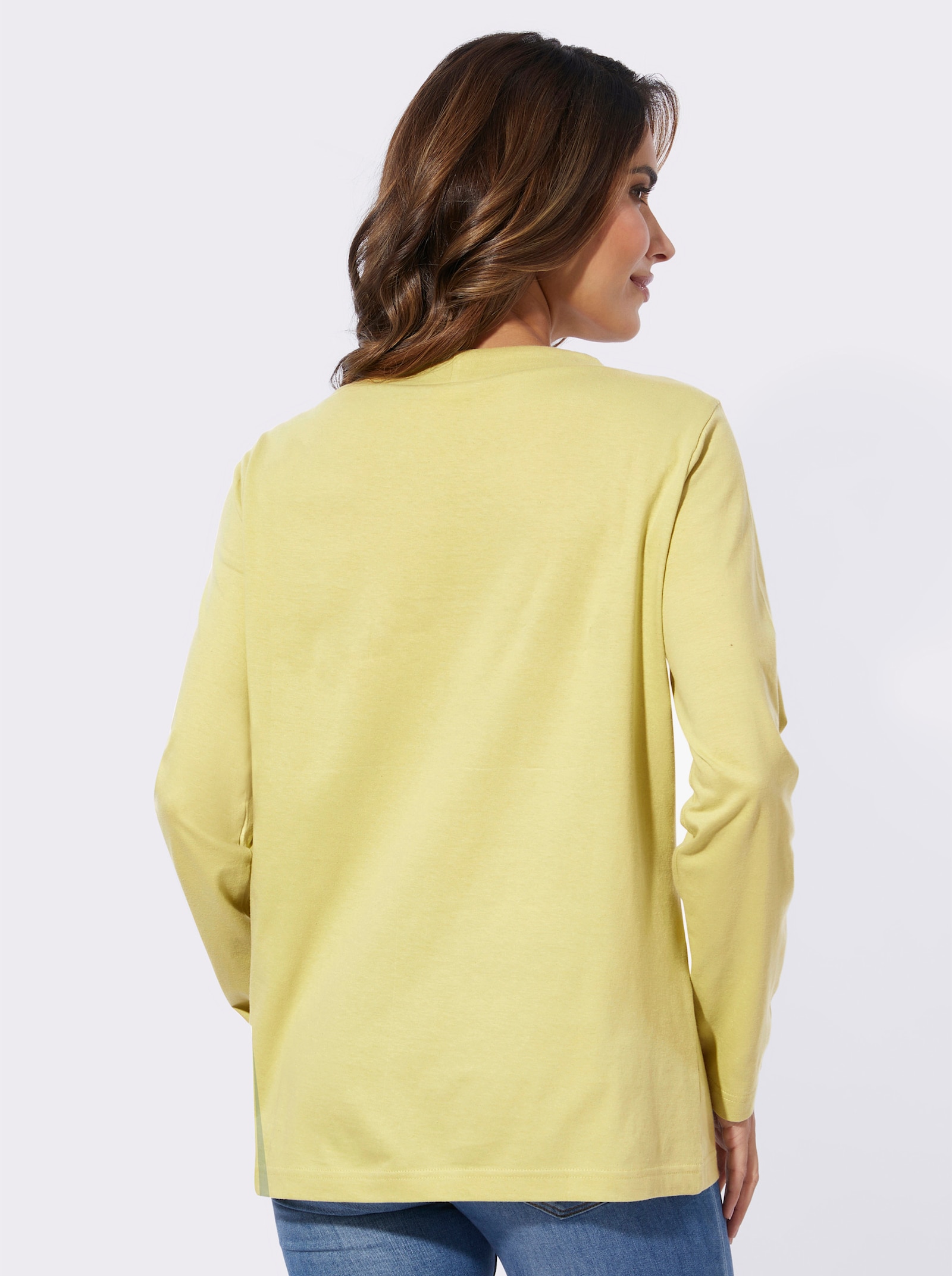 Langarmshirt mit Bindeband am Ausschnitt - zitrone