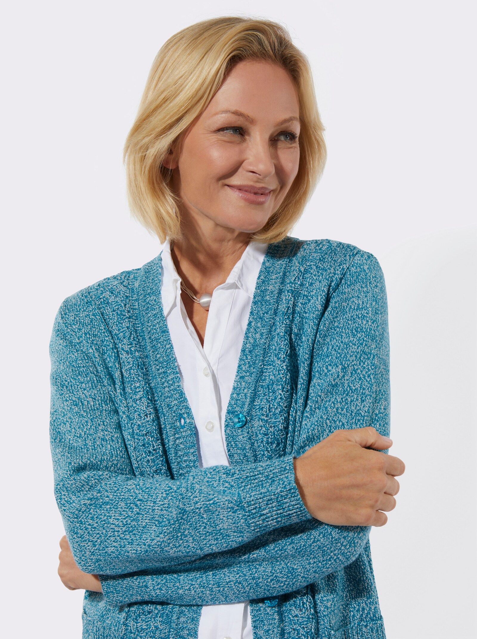 Vest van fluweelzacht materiaal - aquapetrol/ecru gemêleerd