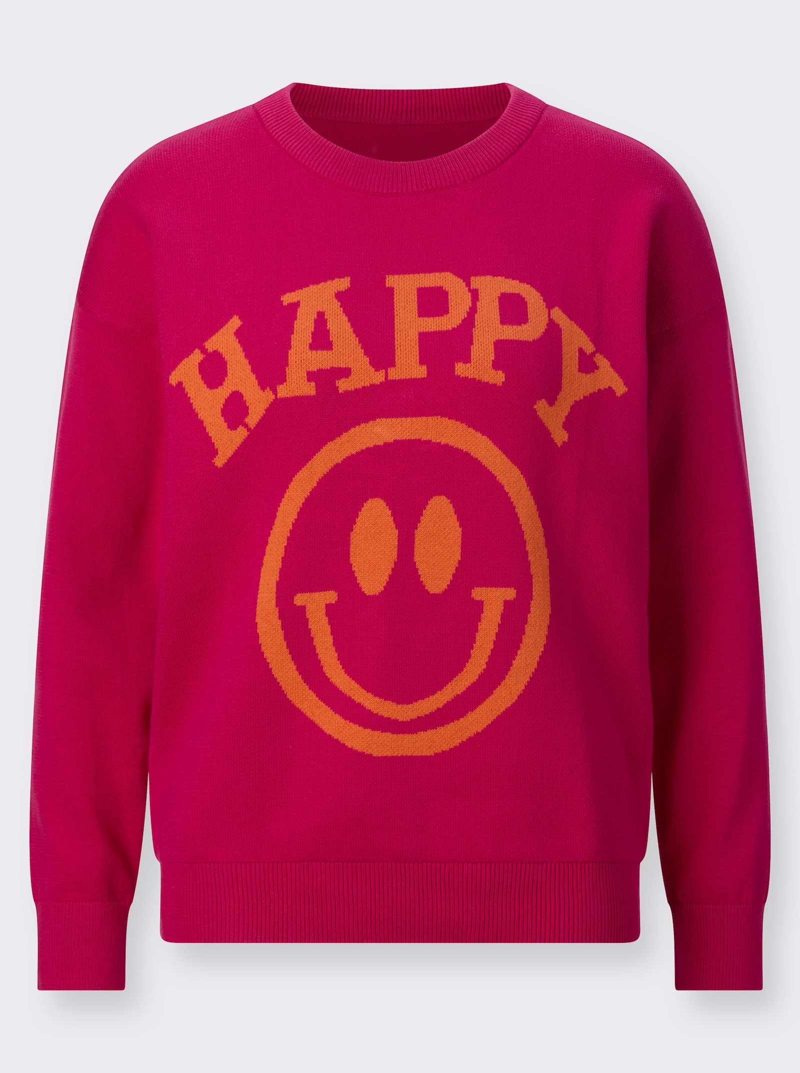 Langarm-Pullover mit Smiley-Print - pink-orange