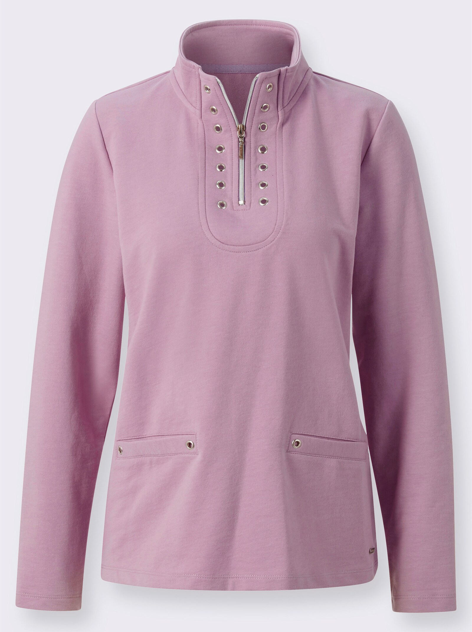 Langarmshirt mit kurzem Reißverschluss - rosé