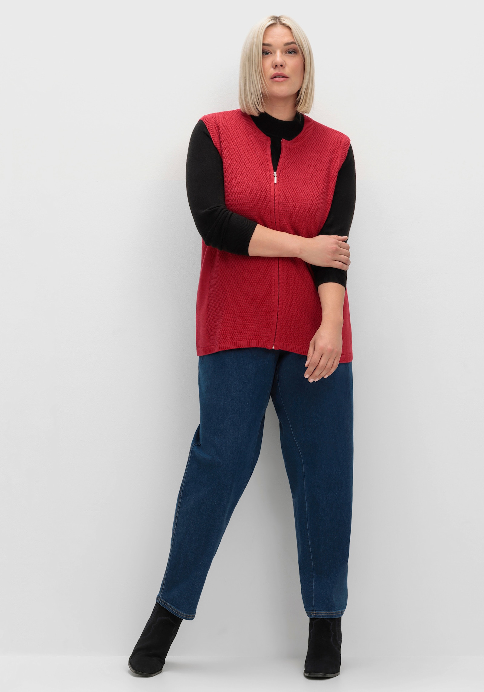 Strickweste mit durchgehendem Reißverschluss - rot