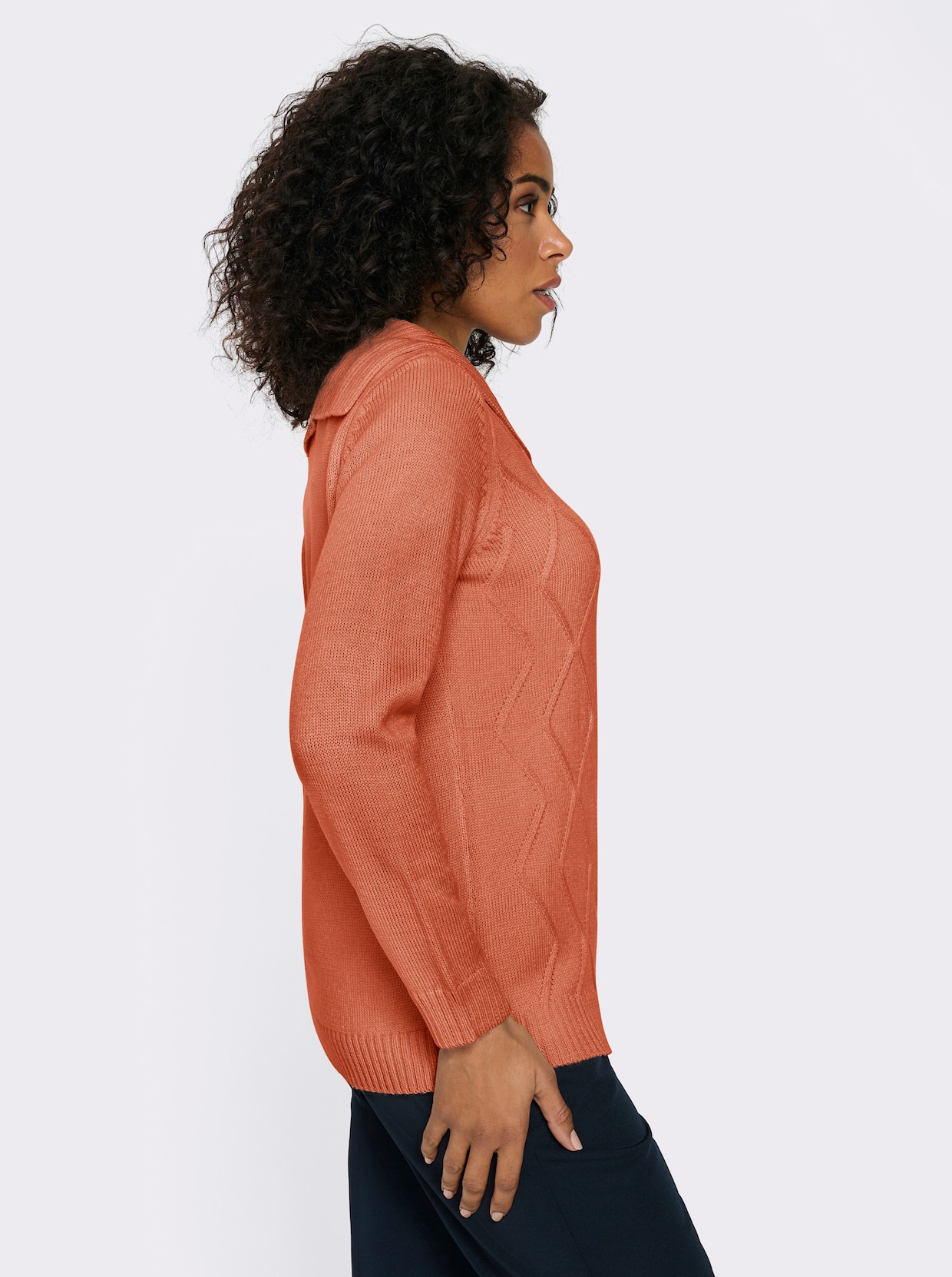 Pullover met lange mouwen en platte kraag - papaya