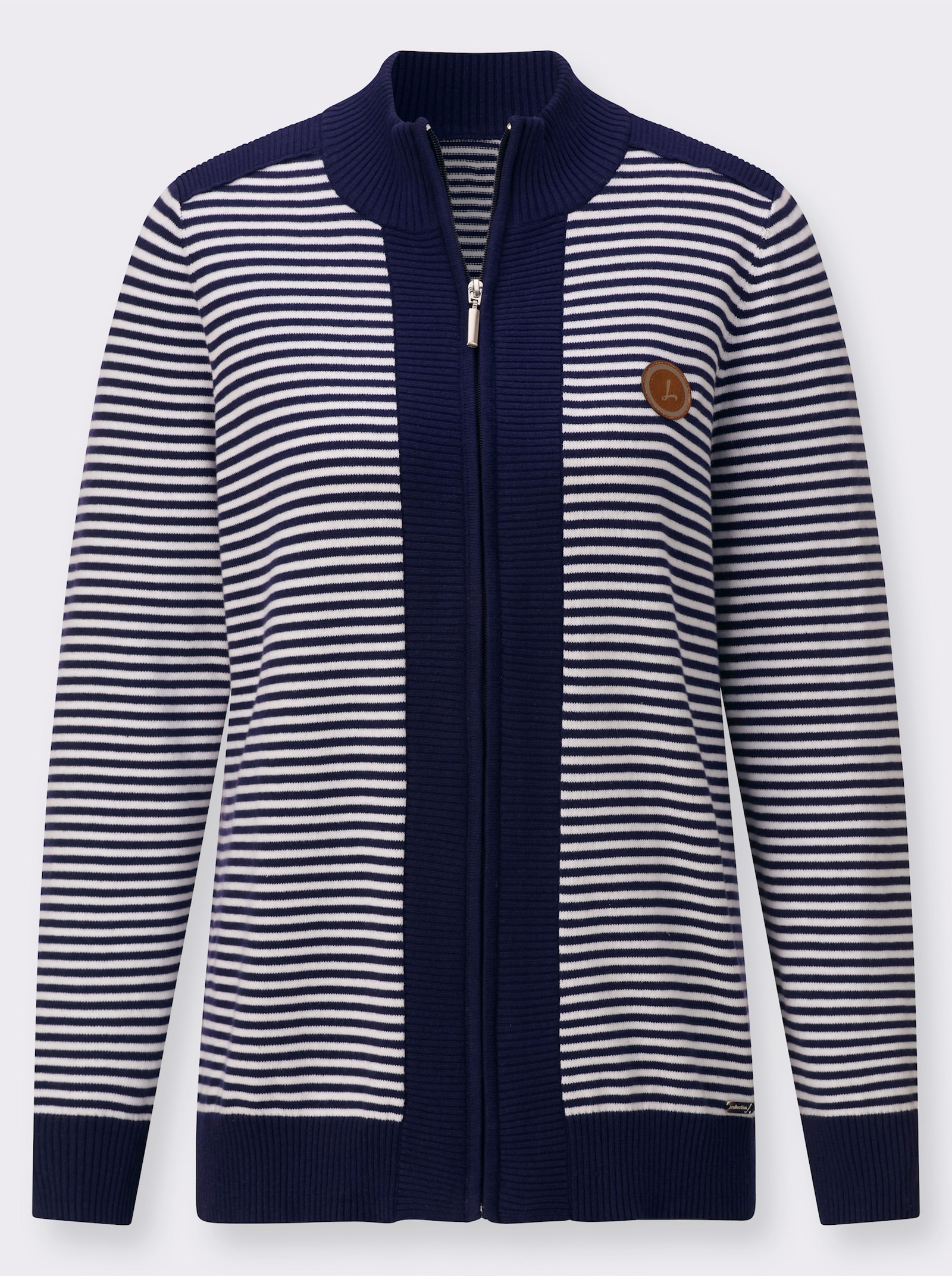 Strickjacke mit gerippten Einsätzen - marine-weiß-geringelt