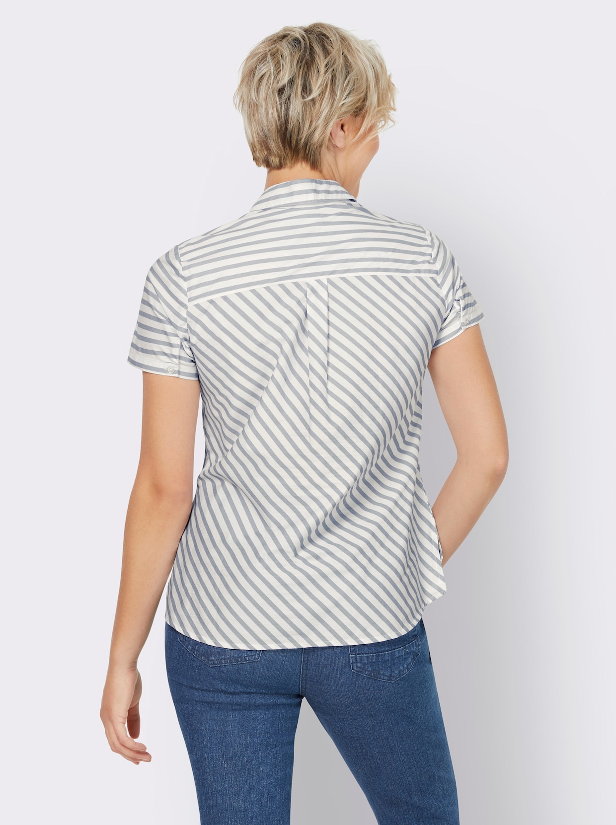 heine Blouse m. korte mouwen - bleu/ecru gestreept