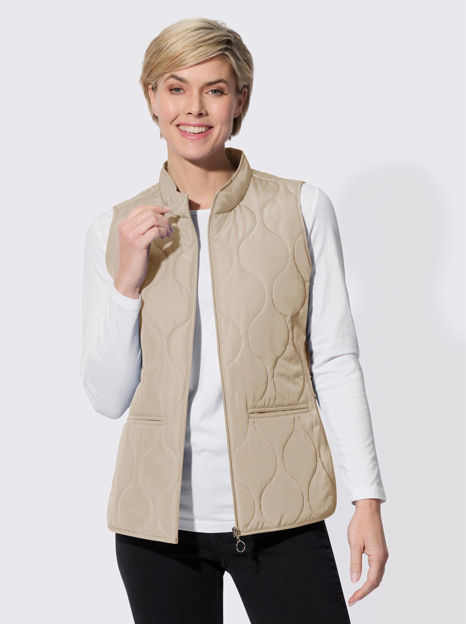 Bodywarmer met golfvormige stiksels - zand