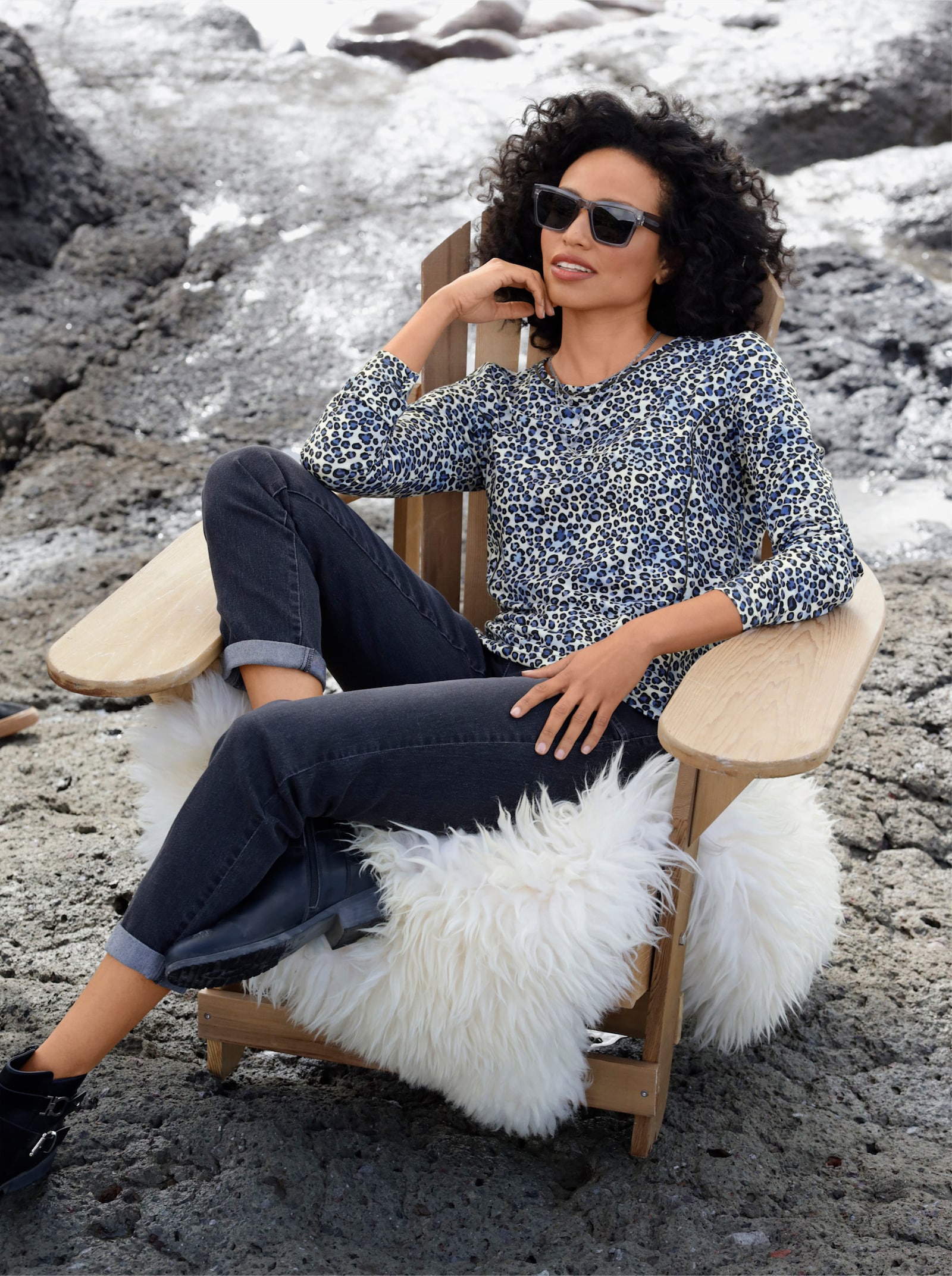 heine Print-Shirt mit Animal-Dessin - champagner-taubenblau-bedruckt