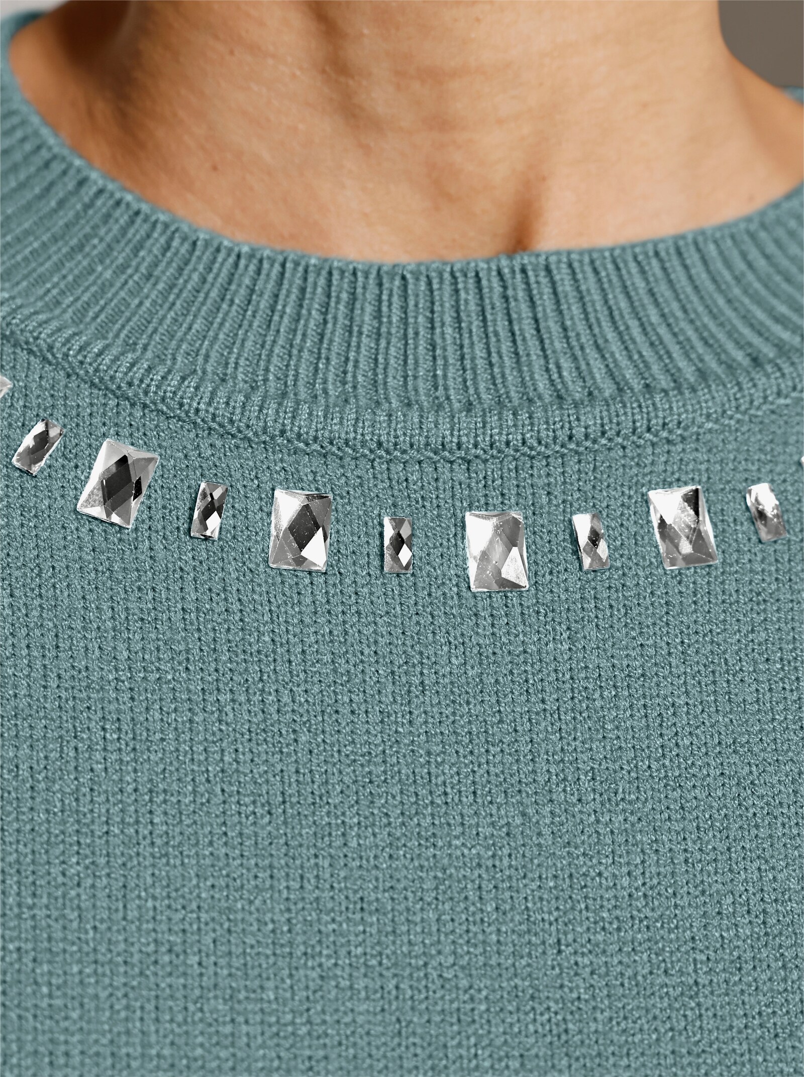 3/4 Arm-Pullover mit Saum aus Flauschgarn - jade