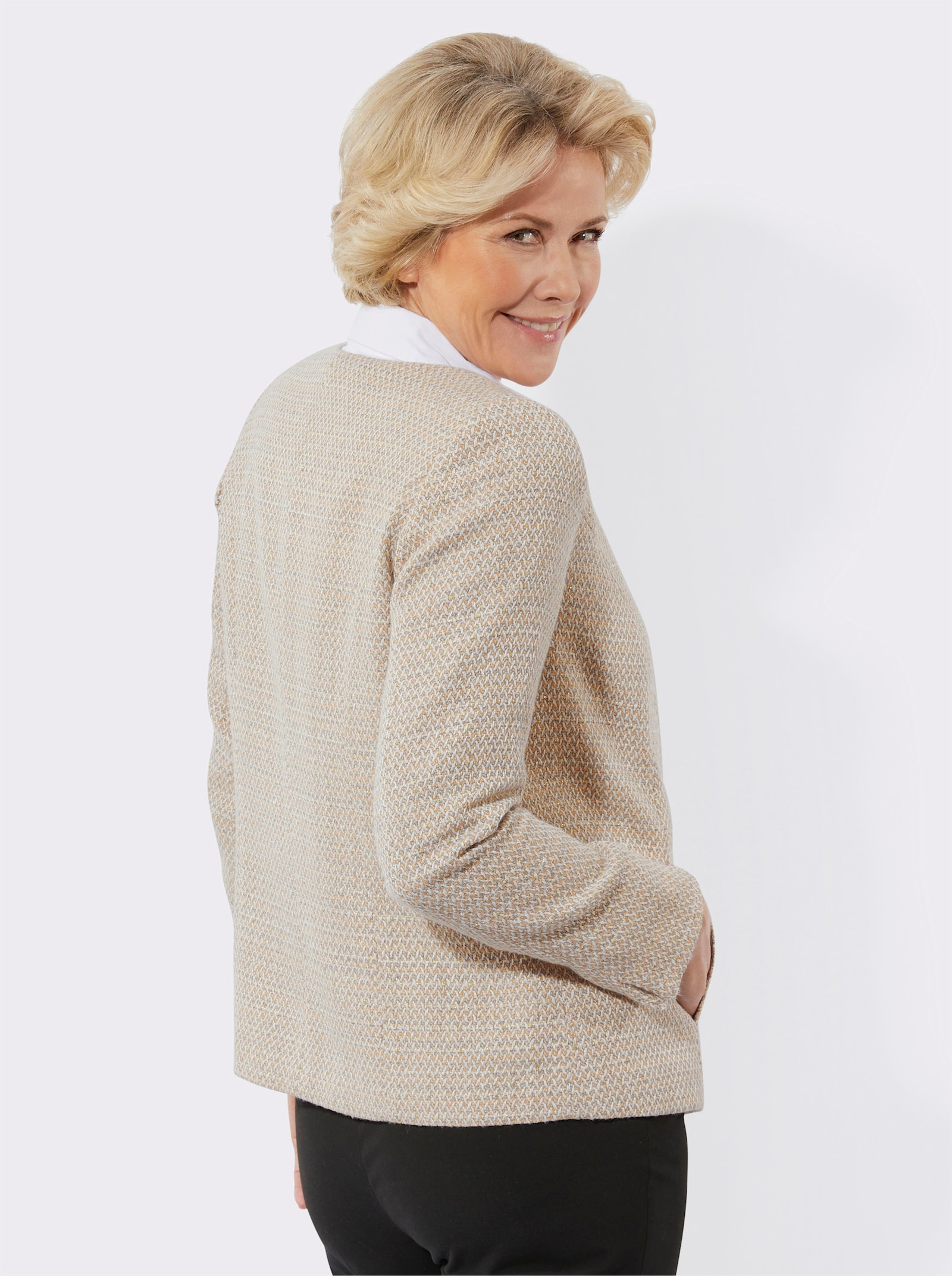 Bouclé-Blazer mit Glanzgarn - ecru-grau-gemustert