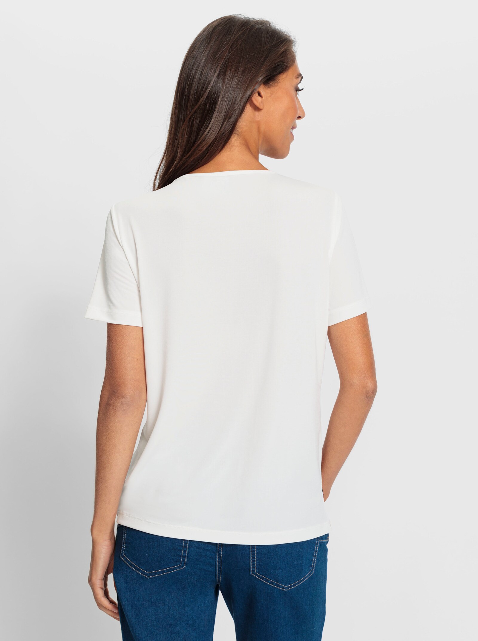 heine Kurzarmshirt mit 3D-Pailletten-Blüten - ecru