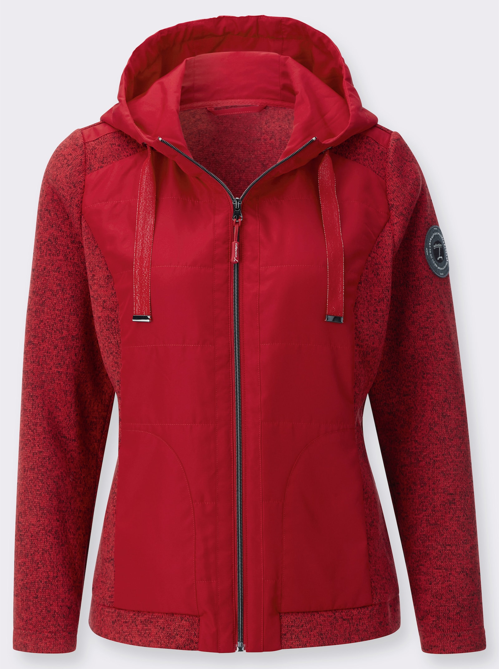 Shirtjacke mit weitenregulierbarer Kapuze - erdbeere-meliert