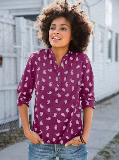 Comfortabele blouse - bessenrood geprint