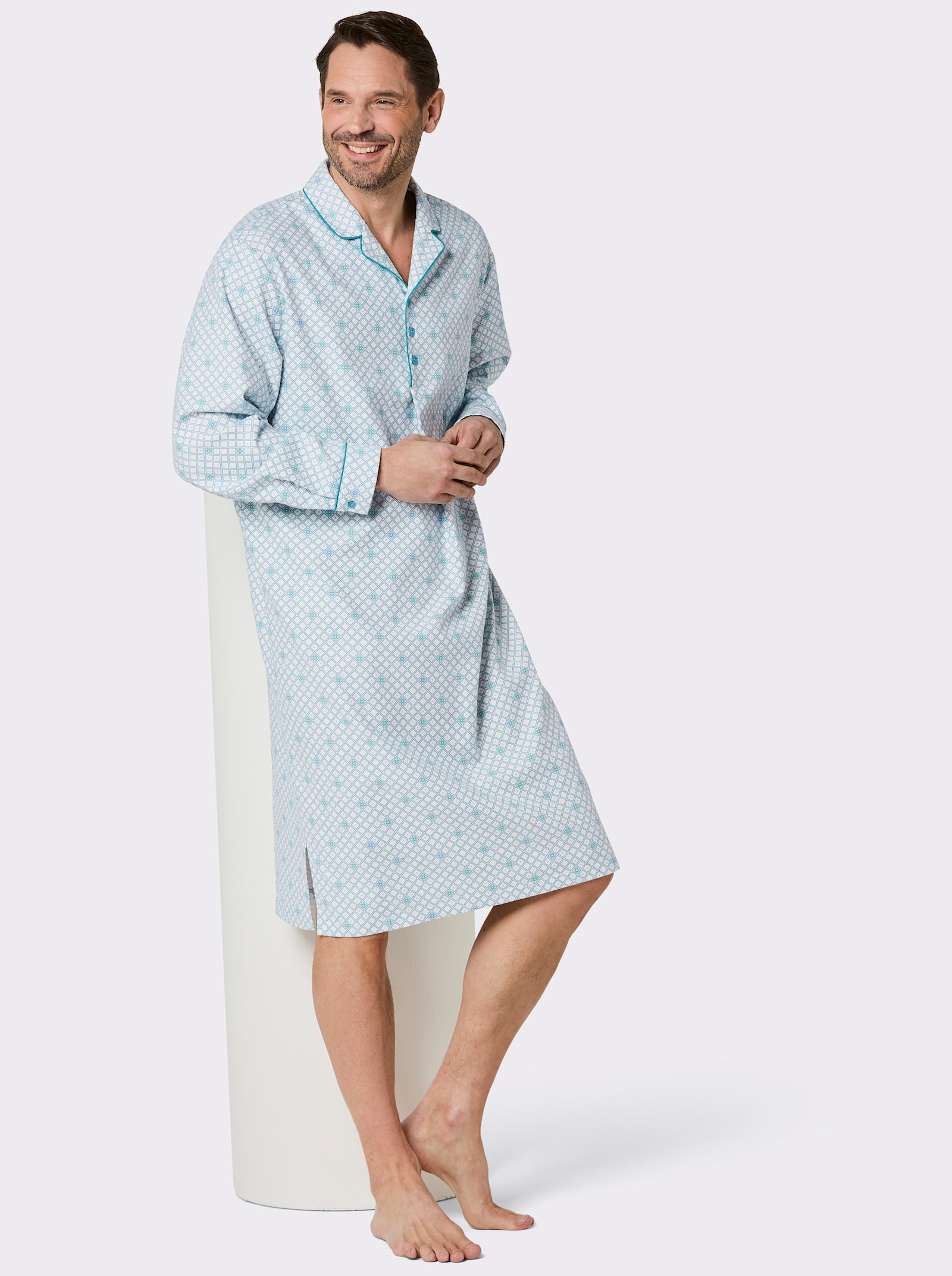 wäschepur men Nachthemd - ecru-mint-bedruckt