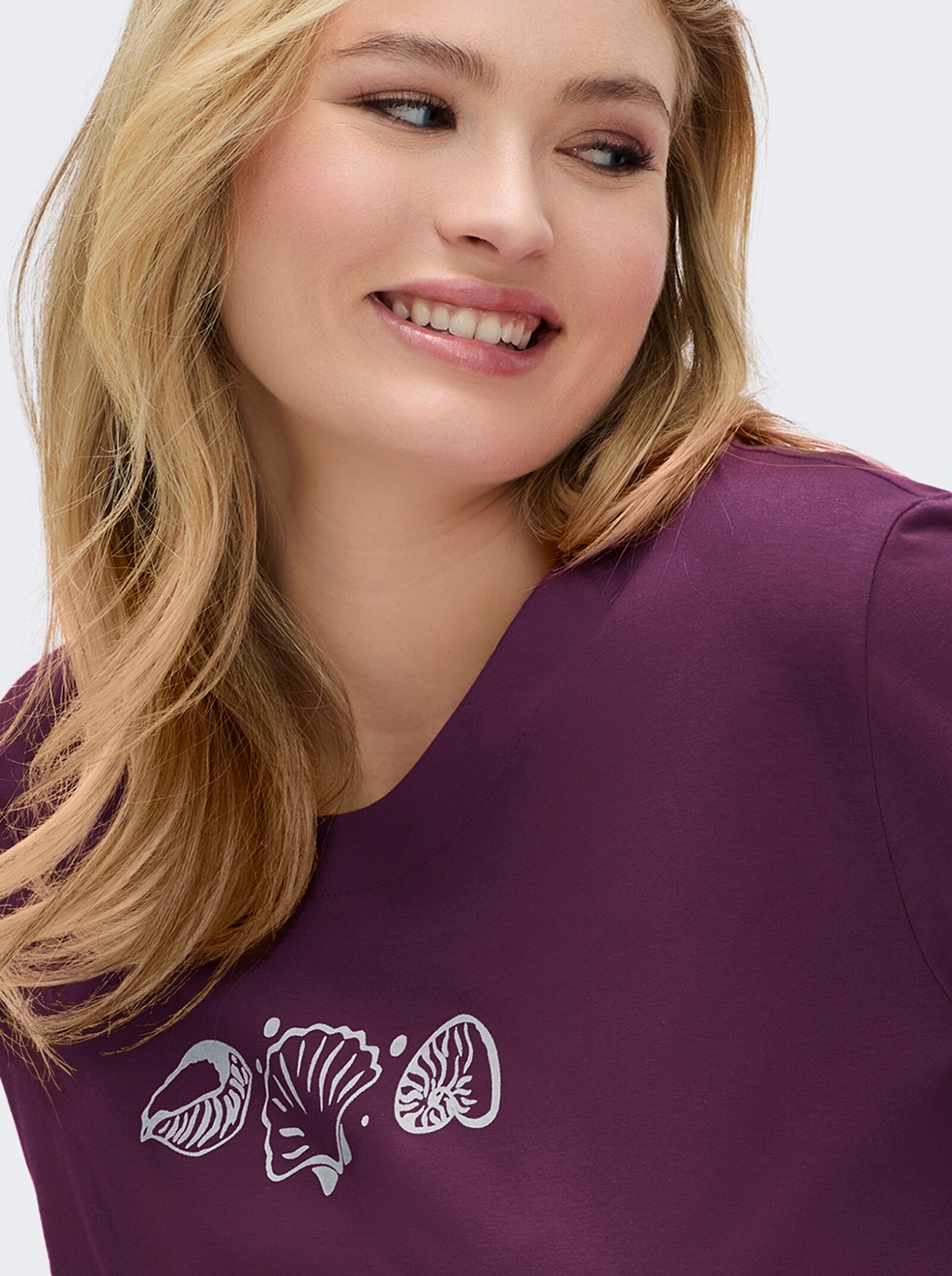 Kurzarmshirt mit Muschel-Druck - feige