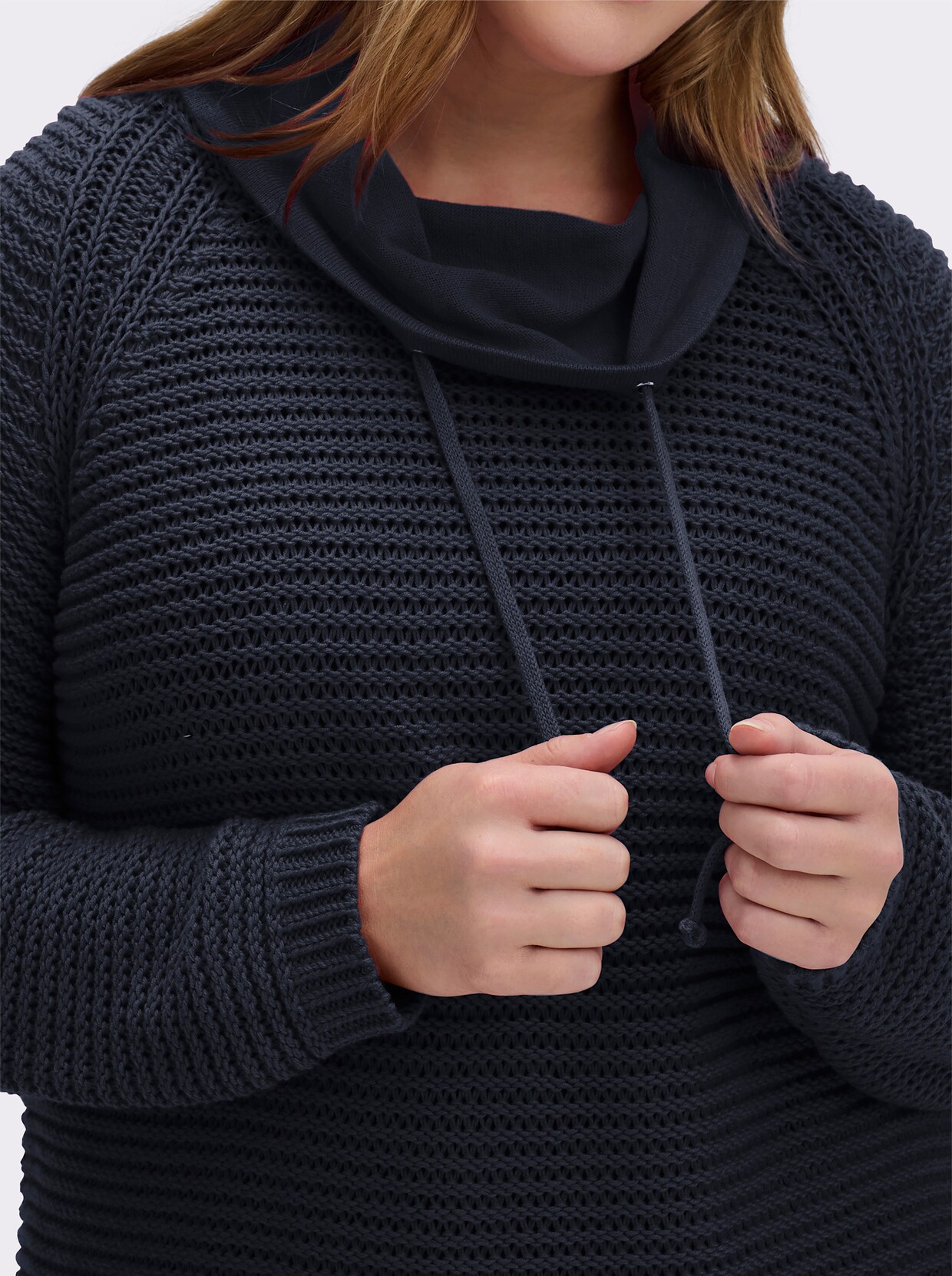 Rollkragenpullover mit Tunnelzug und Bindeband - marine