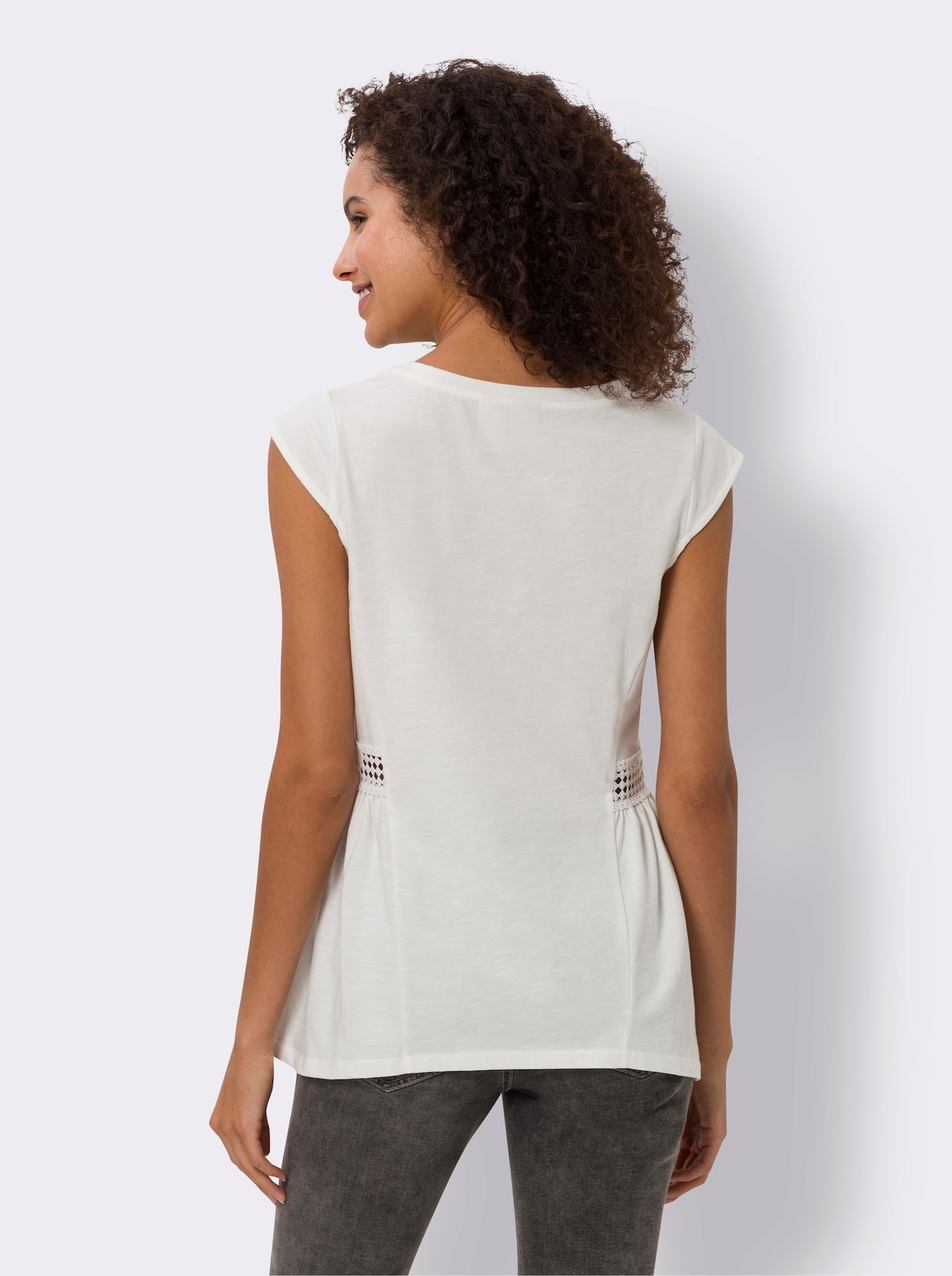 heine Longshirt mit Spitzen-Einsatz - ecru