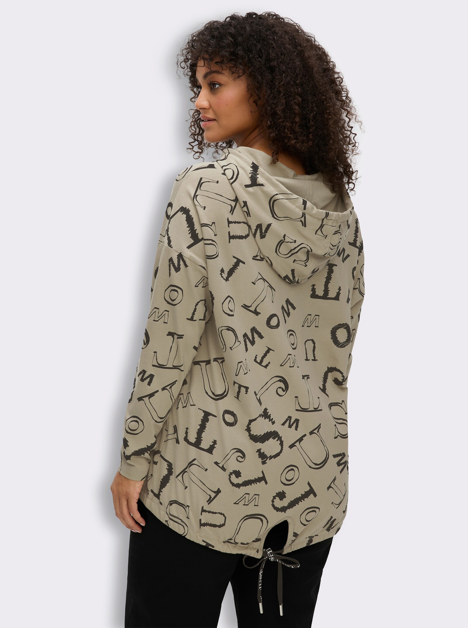 Longshirt im Lettering-Dessin - schlamm-schwarz
