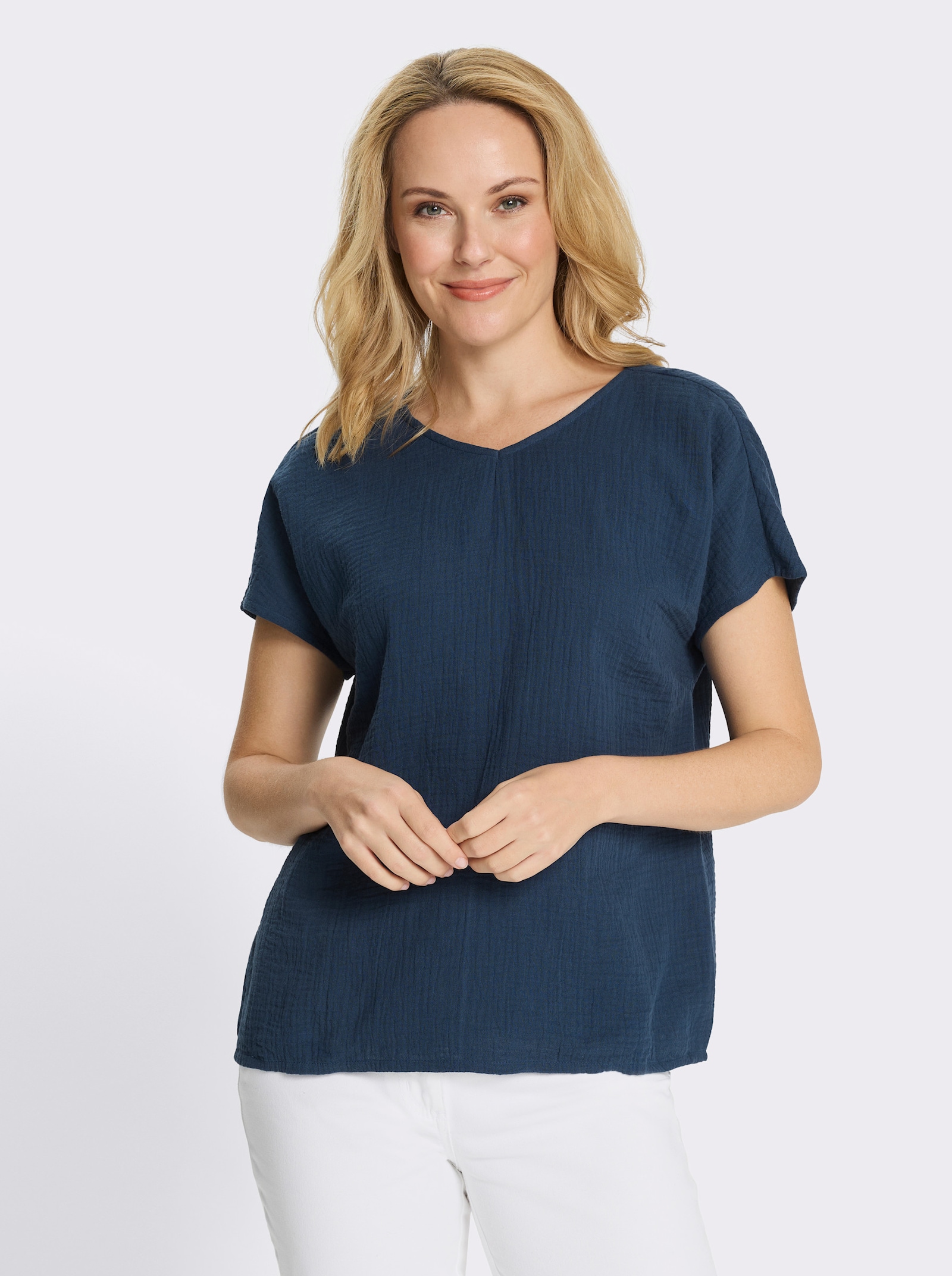 Schlupfbluse in Musselin-Qualität - dunkelblau