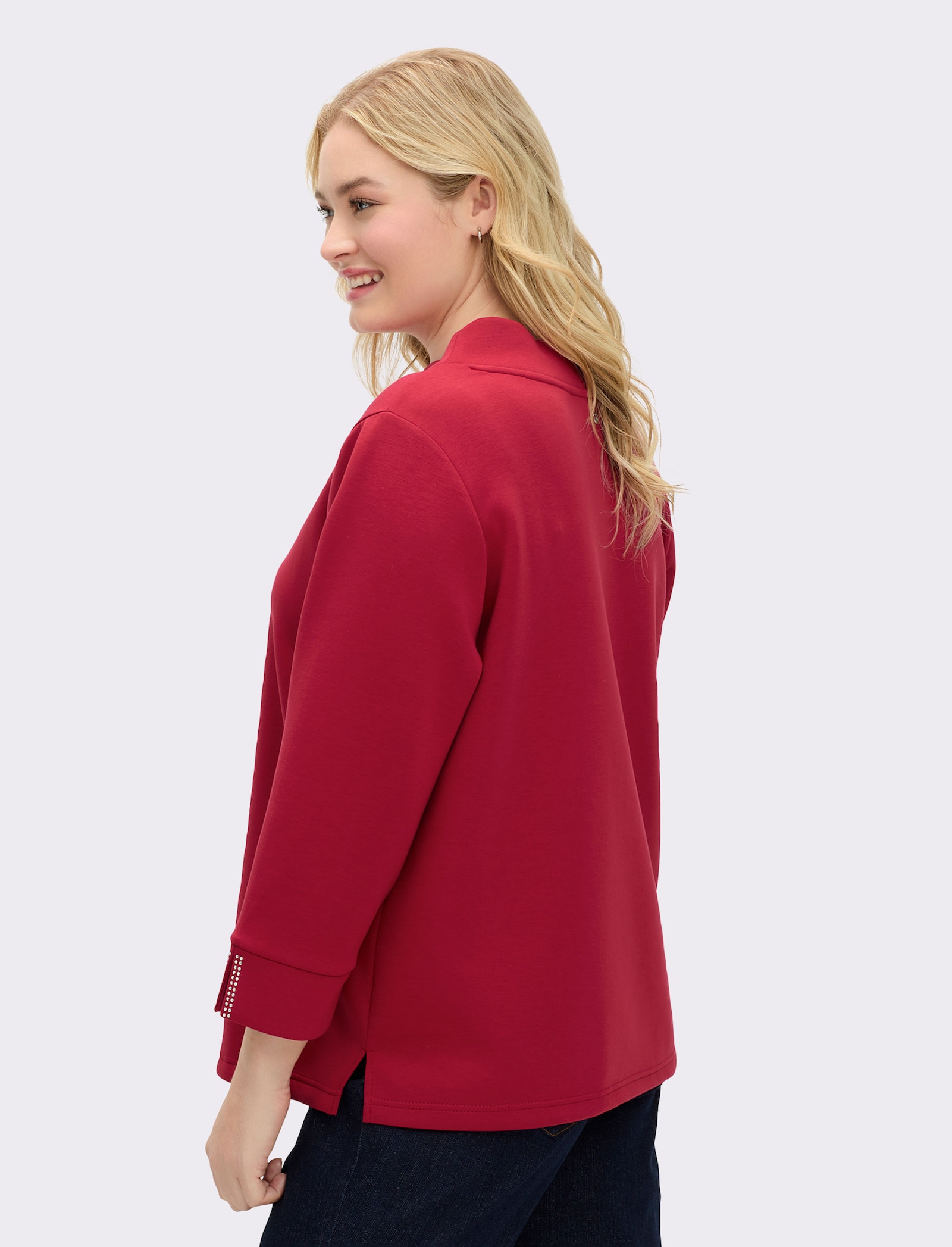 sheego Sweatshirt mit Glitzerdetails - kirsche