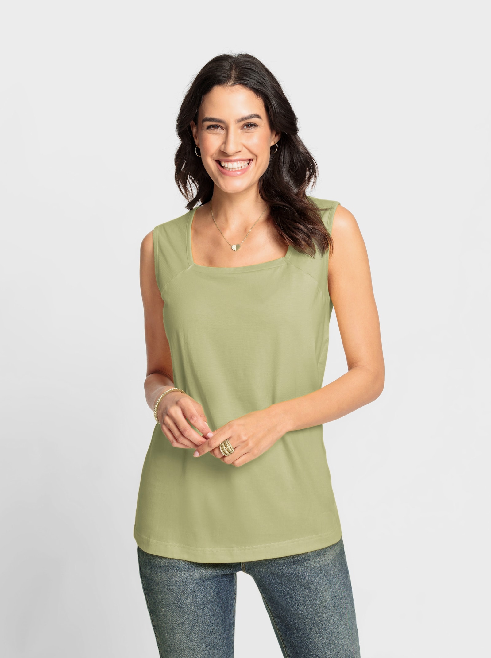 Shirttop mit Karree-Ausschnitt - lindgrün