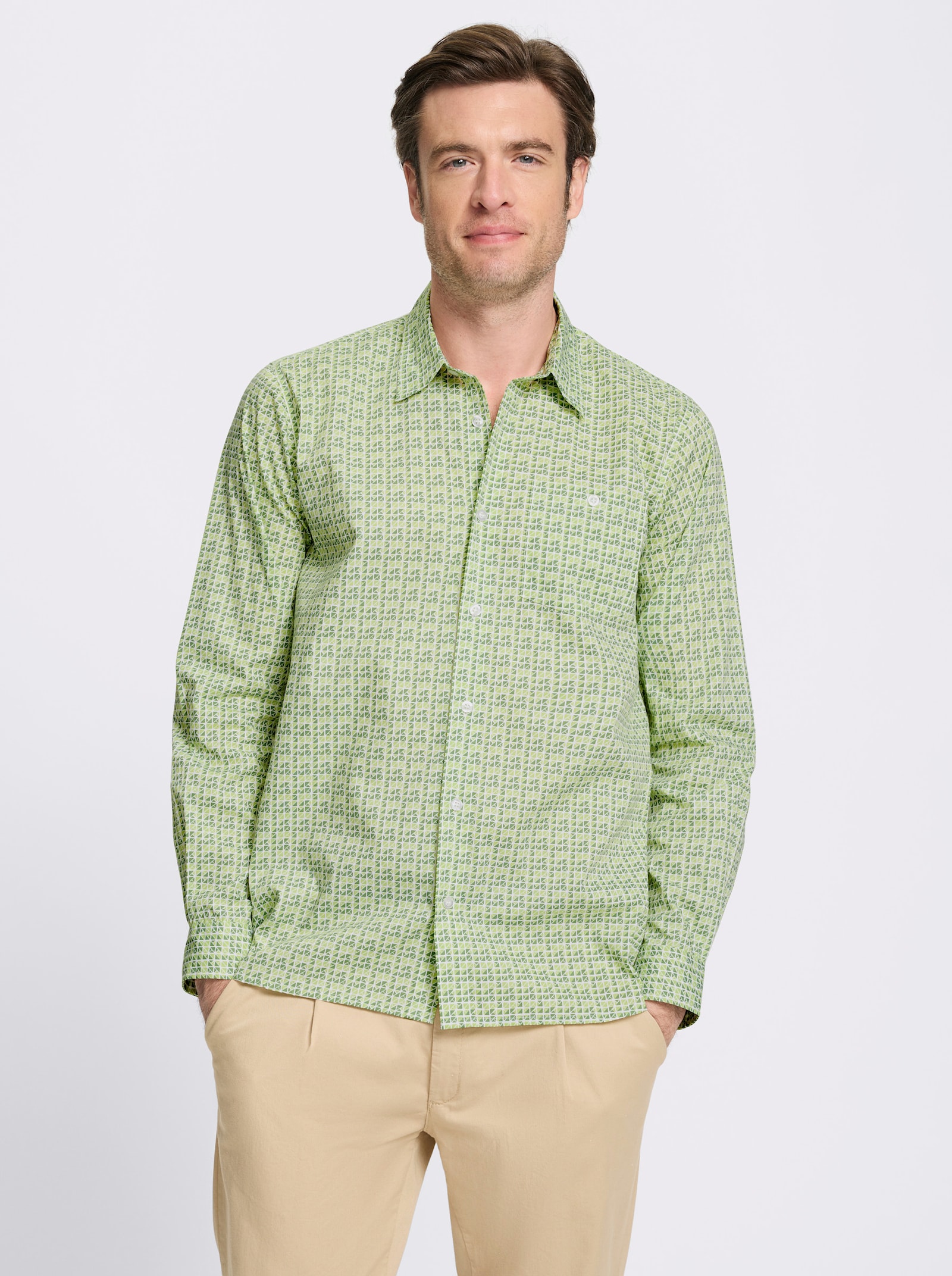 Marco Donati Langarmhemd mit Kentkragen, Baumwolle - eucalyptus-gemustert