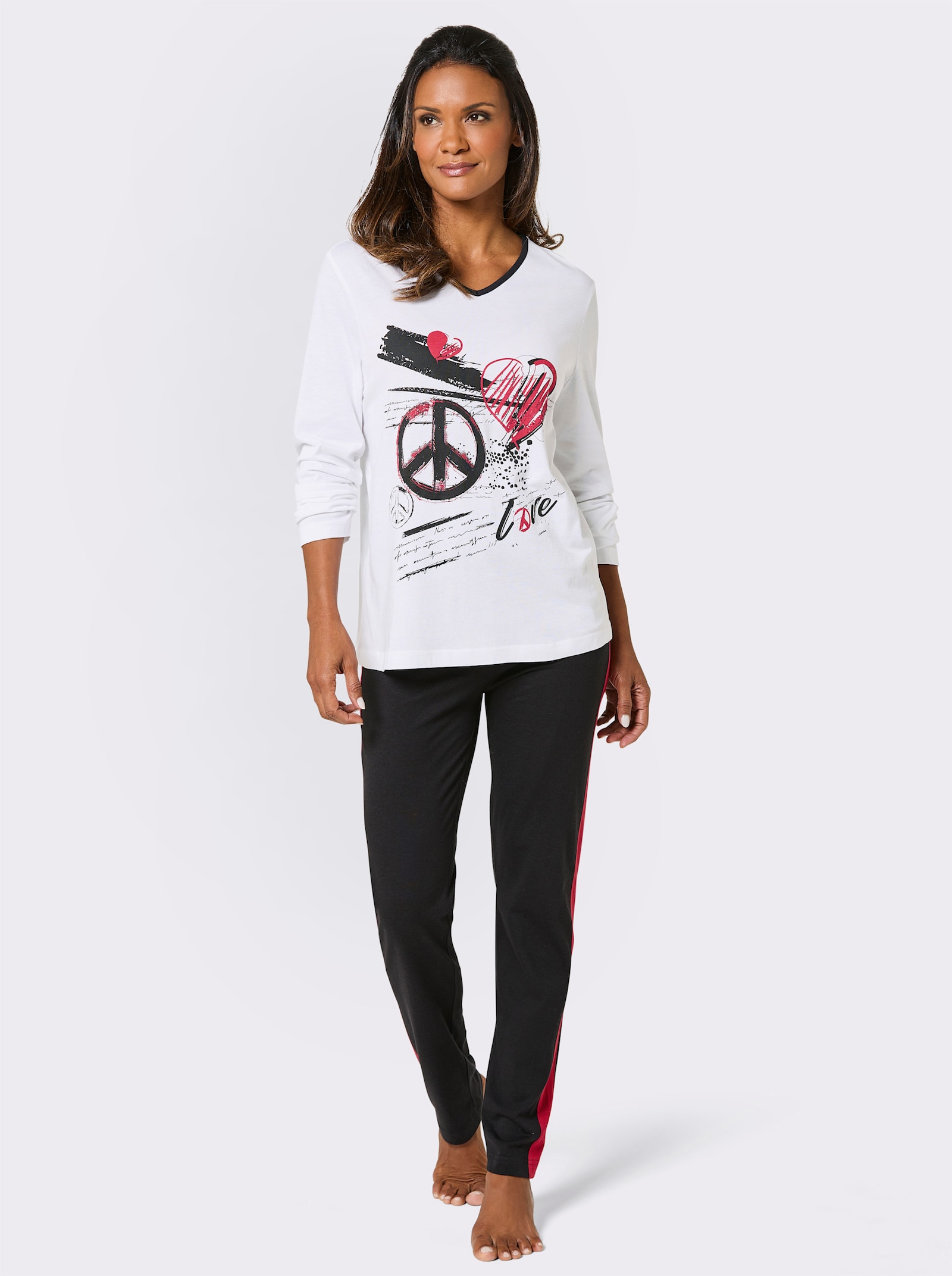 wäschepur Schlafanzug - weiß-schwarz-bedruckt