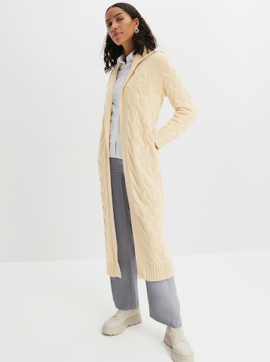 Longstrickjacke mit Zopfmuster - champagner