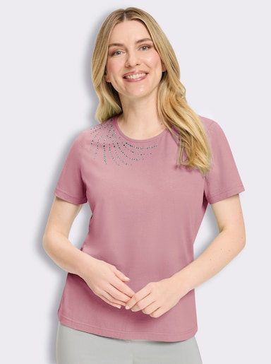 Kurzarmshirt mit Glitzersteinchen - hortensie