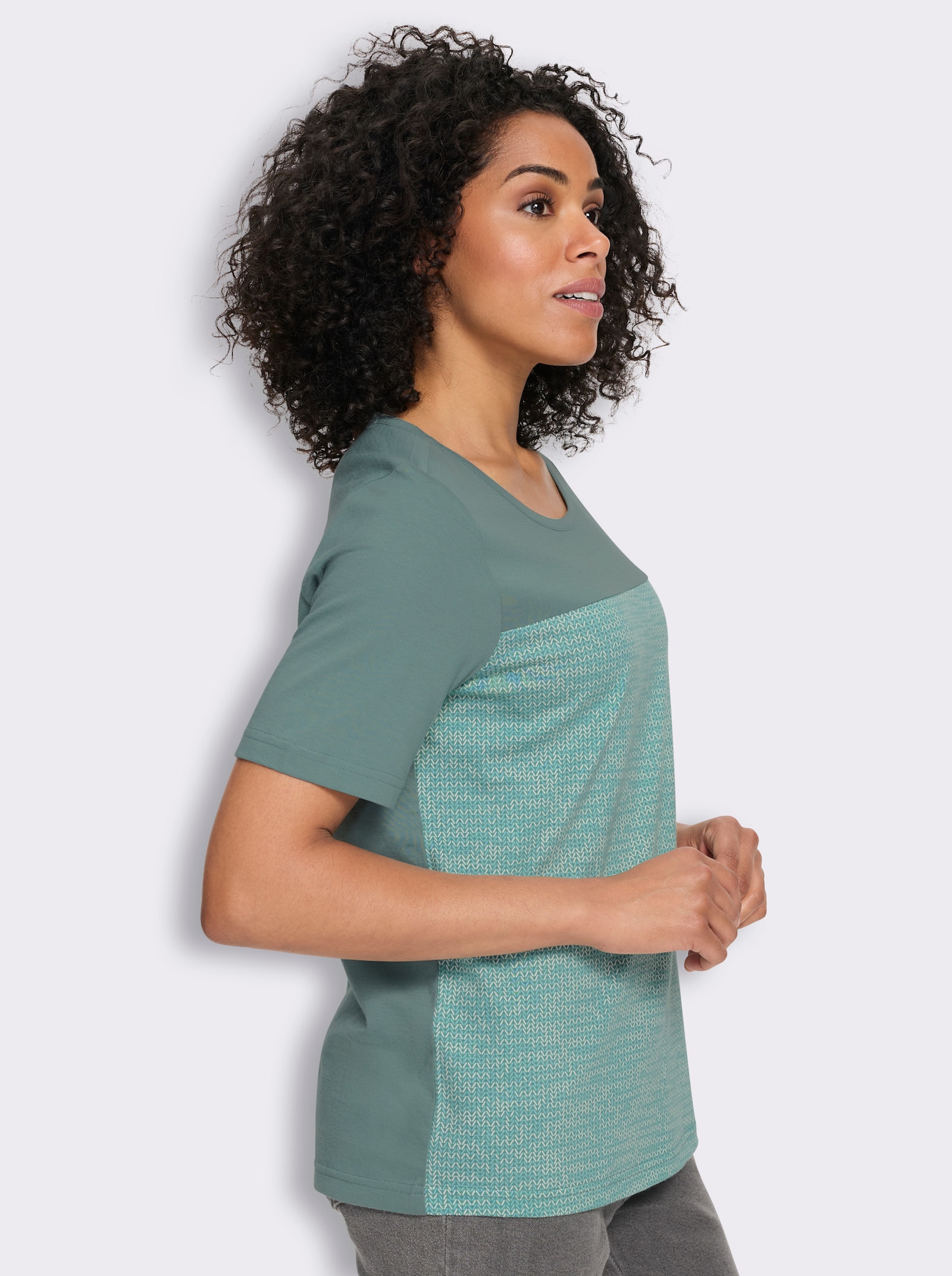 Shirt met korte mouwen in mêleelook - jade/kalkmint bedrukt