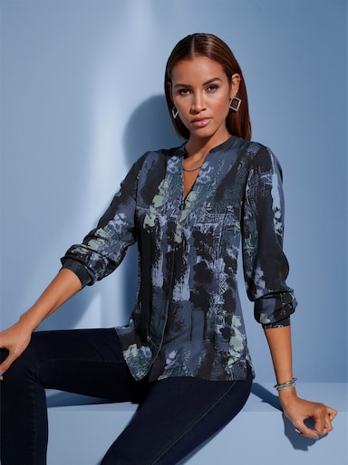 Blouse met lange mouwen - ecru/donkerblauw bedrukt