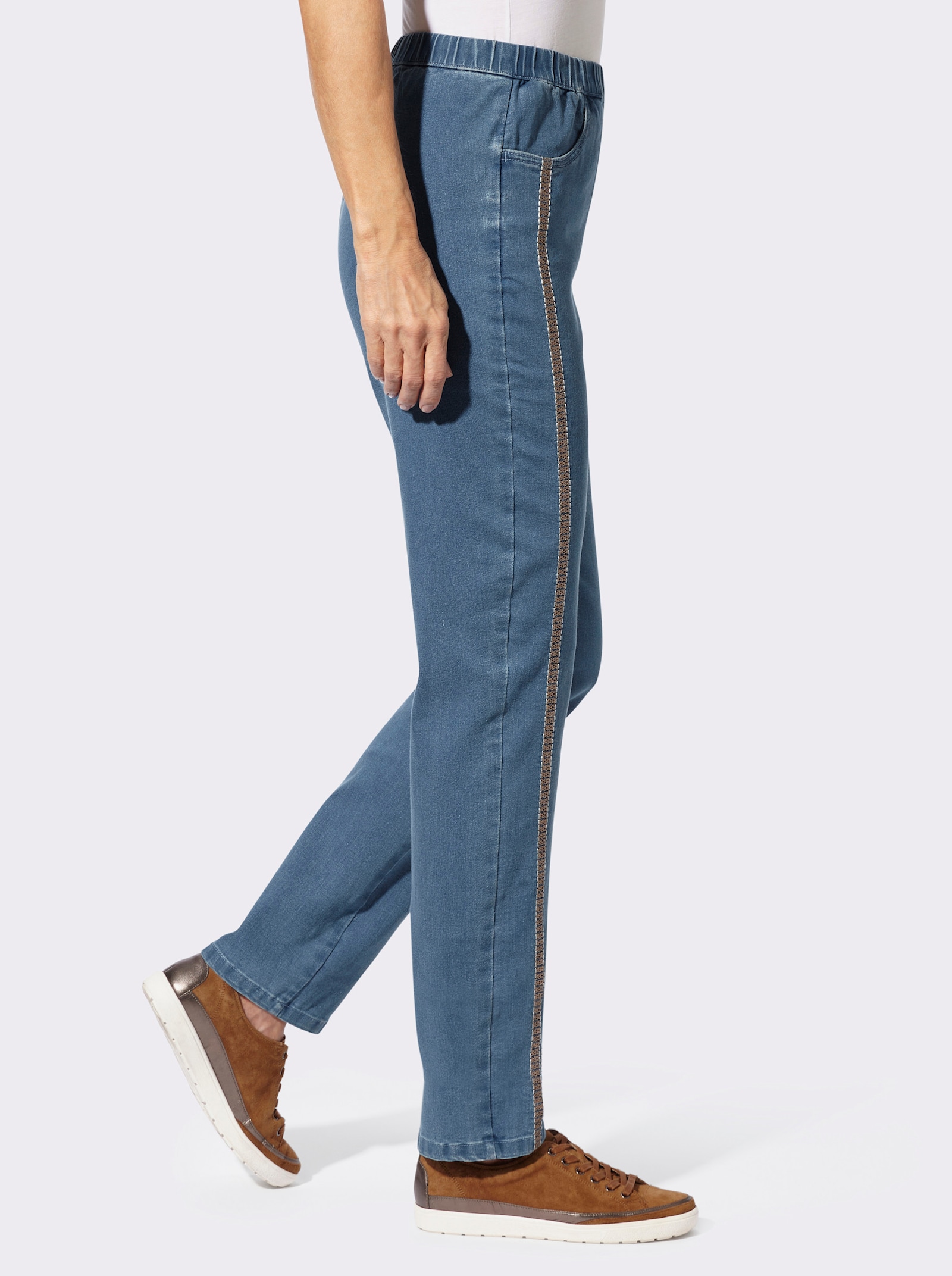 Schlupfjeans mit Stickerei - blue-bleached