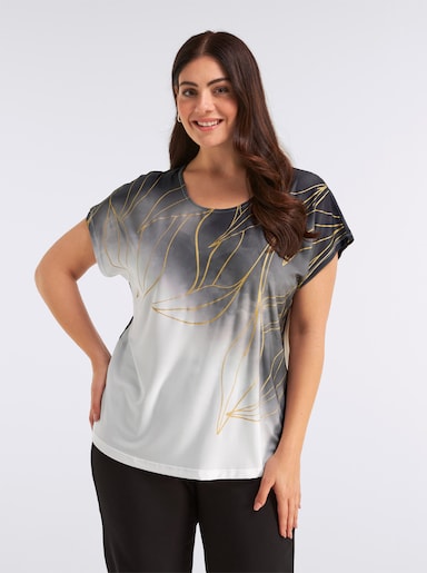 Print-Shirt mit Foliendruck - hellgrau-schwarz-bedruckt