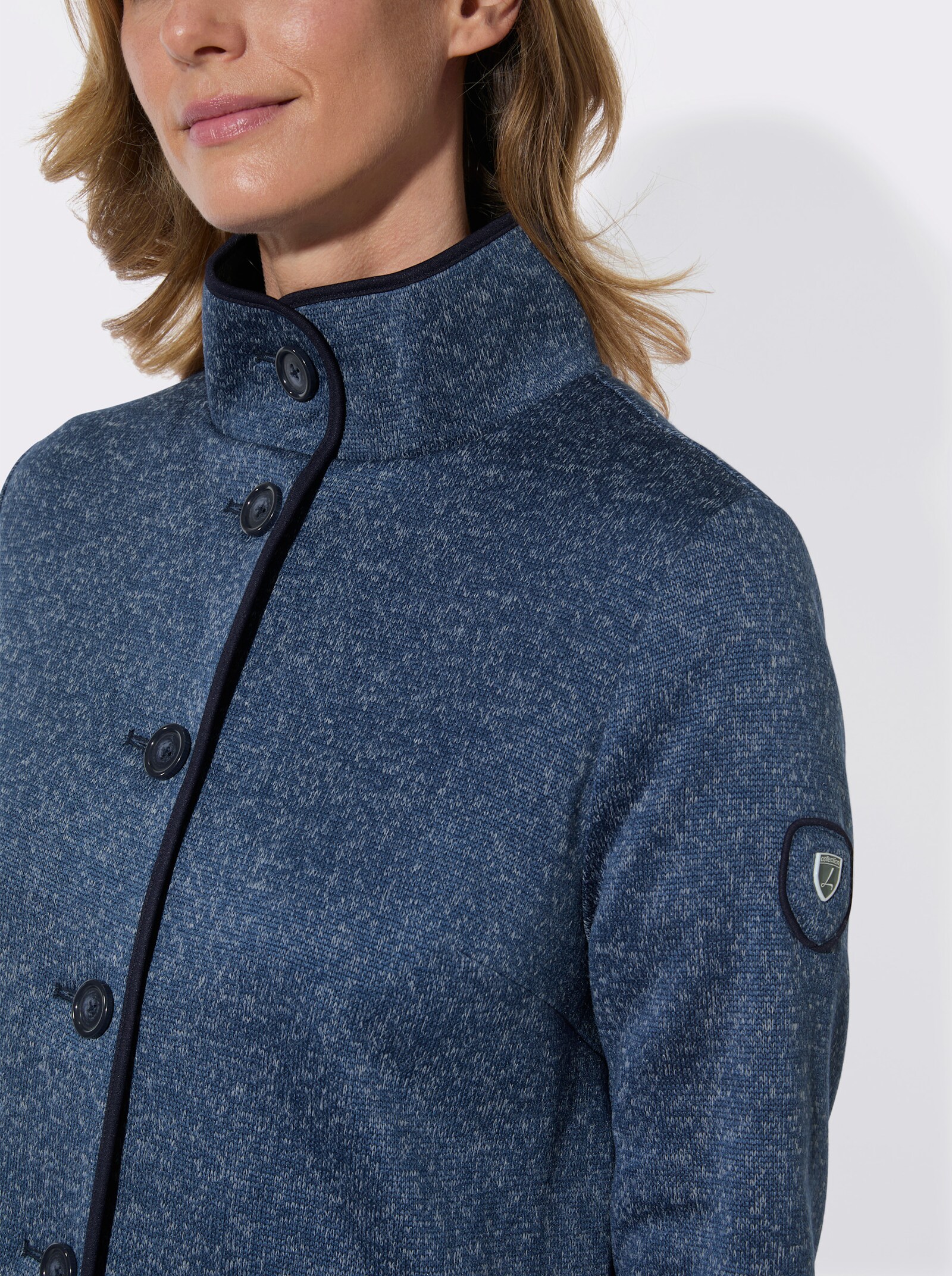 Fleecejacke mit hohen Seitenschlitzen - jeansblau-meliert